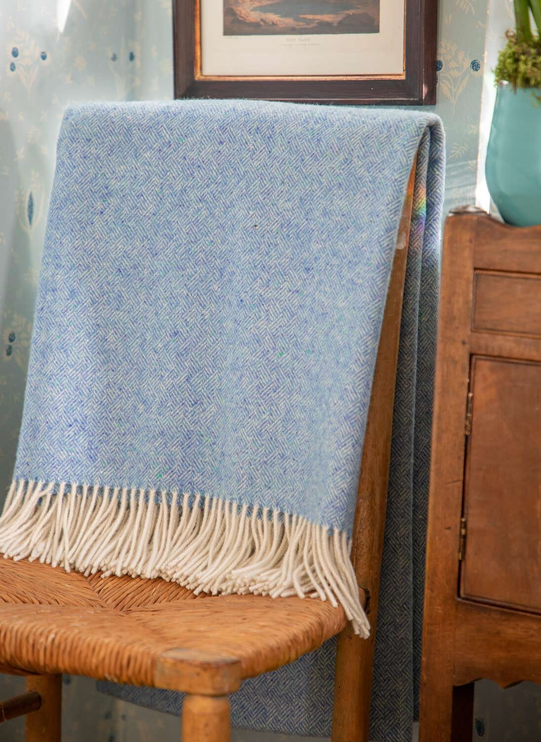 Sky Blue Cashmere Woven Blanket Blankets Homeware Brora