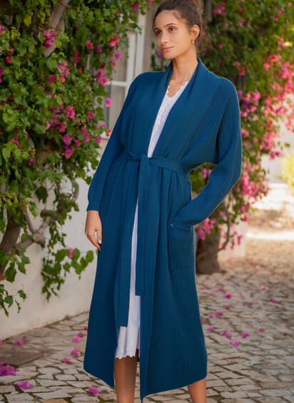 Cashmere Cable Knit Dressing Gown Ladies Fashion Luxe Cashmere