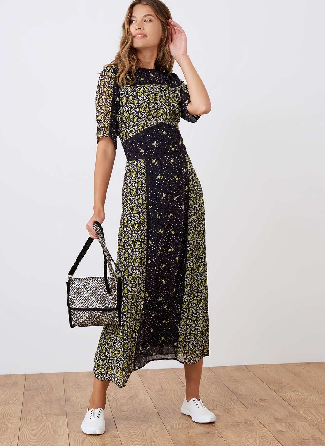 Midnight Turmeric Silk Patchwork Print Dress Dresses Brora