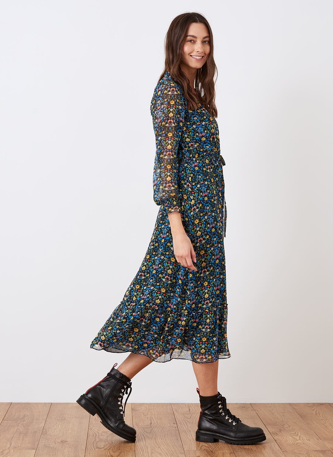 Black Meadow Liberty Print Silk Chiffon Dress Silk Dresses Brora