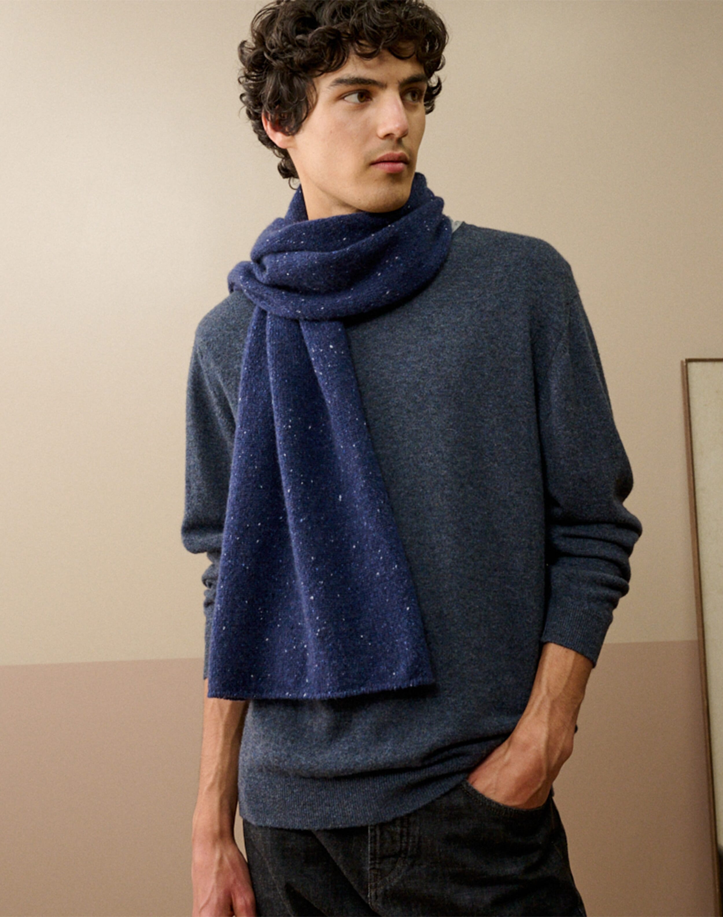Cashmere Donegal Scarf in French Navy | Brora Clearance