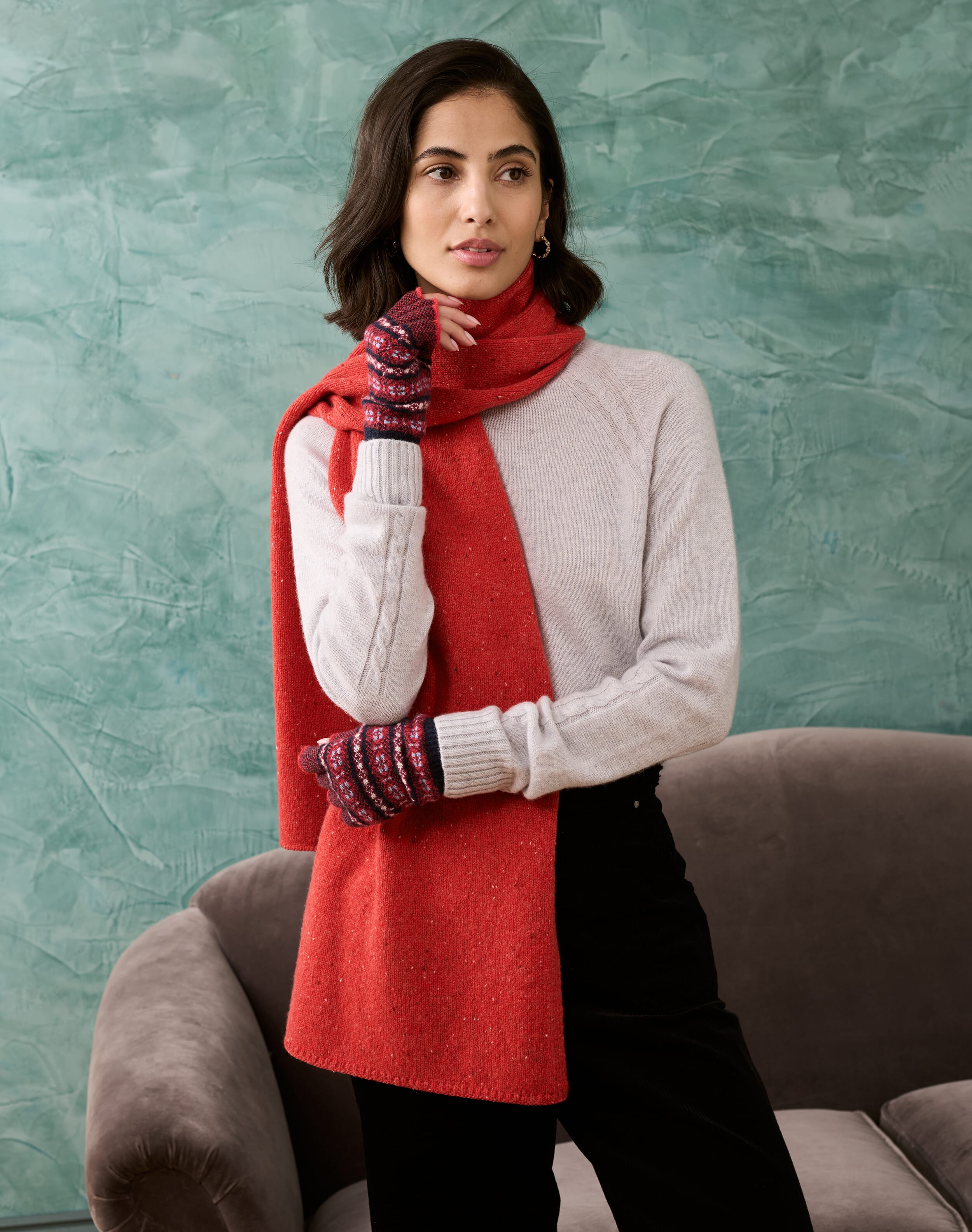 Brora Cashmere Donegal Scarf Rosehip