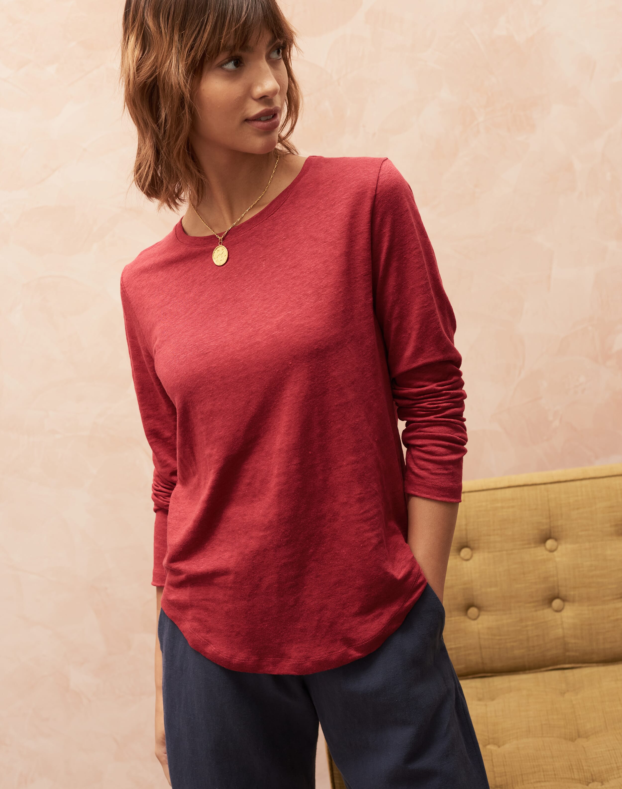 Linen Knit Boat Neck T-Shirt Clay