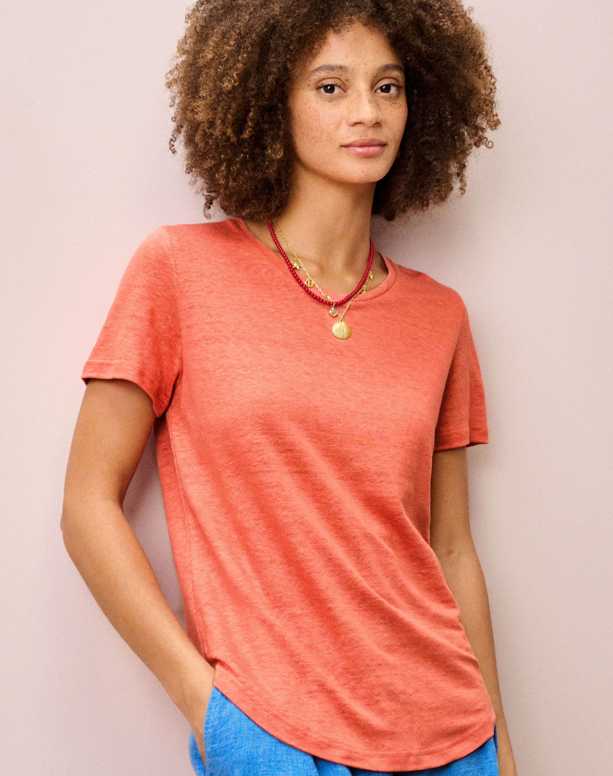 Brora Linen Knit T-Shirt Sienna  - Size: 12
