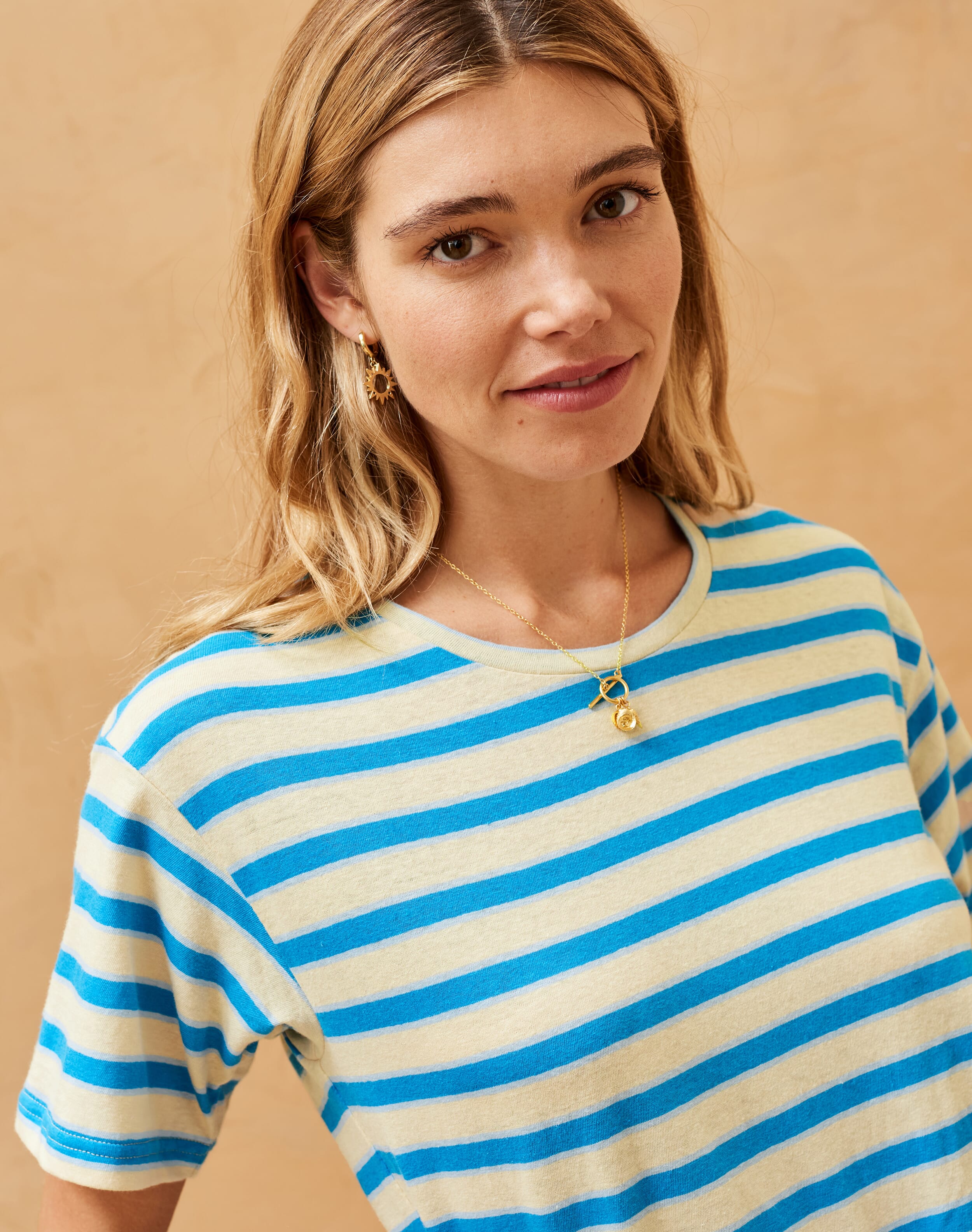 Blue Cotton Linen Breton T-Shirt | Women's Tops | Brora Fashion