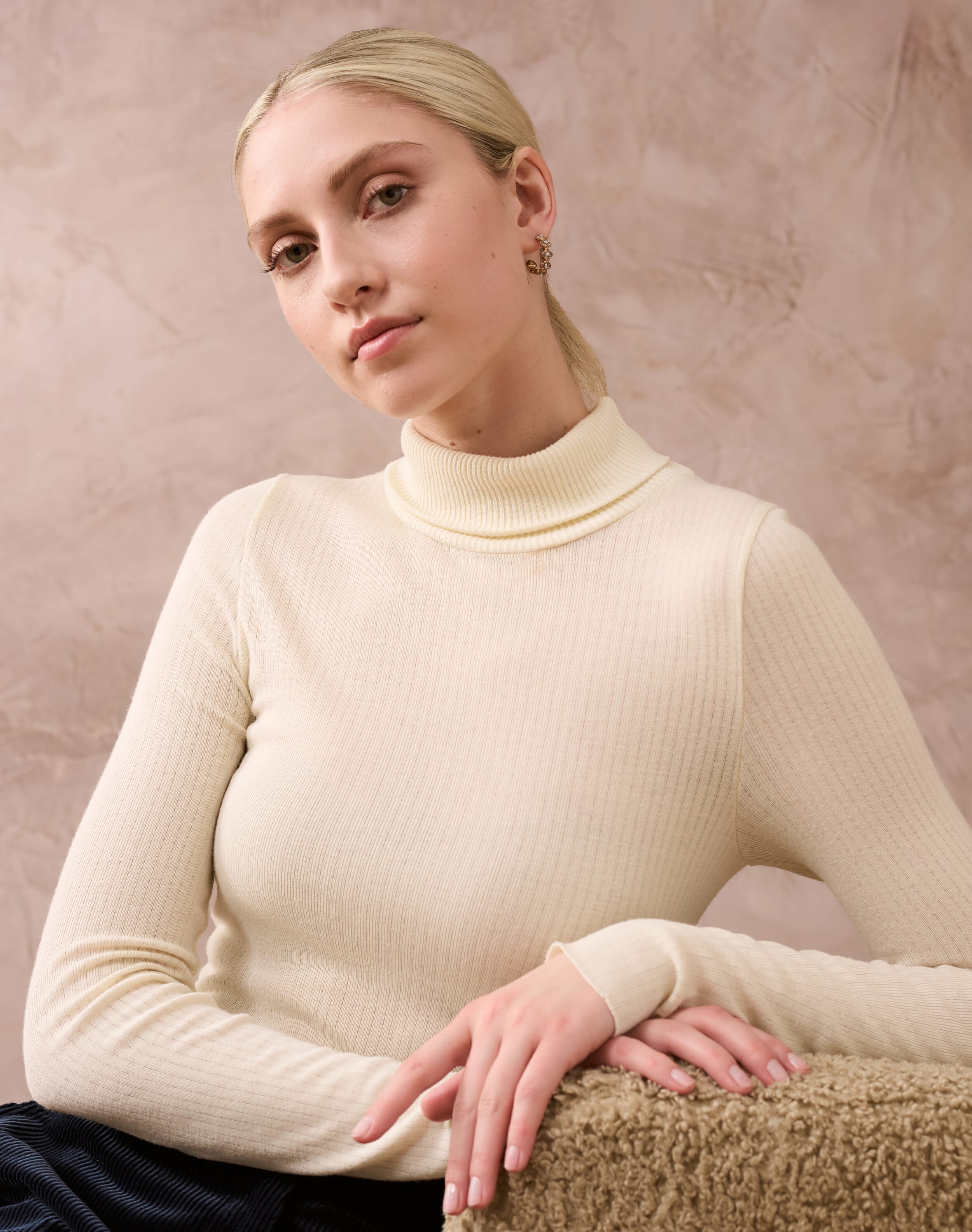 Ribbed Polo Neck Ivory