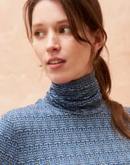 Textured Jersey Turtle Neck In Lapis Women s Thermals Brora