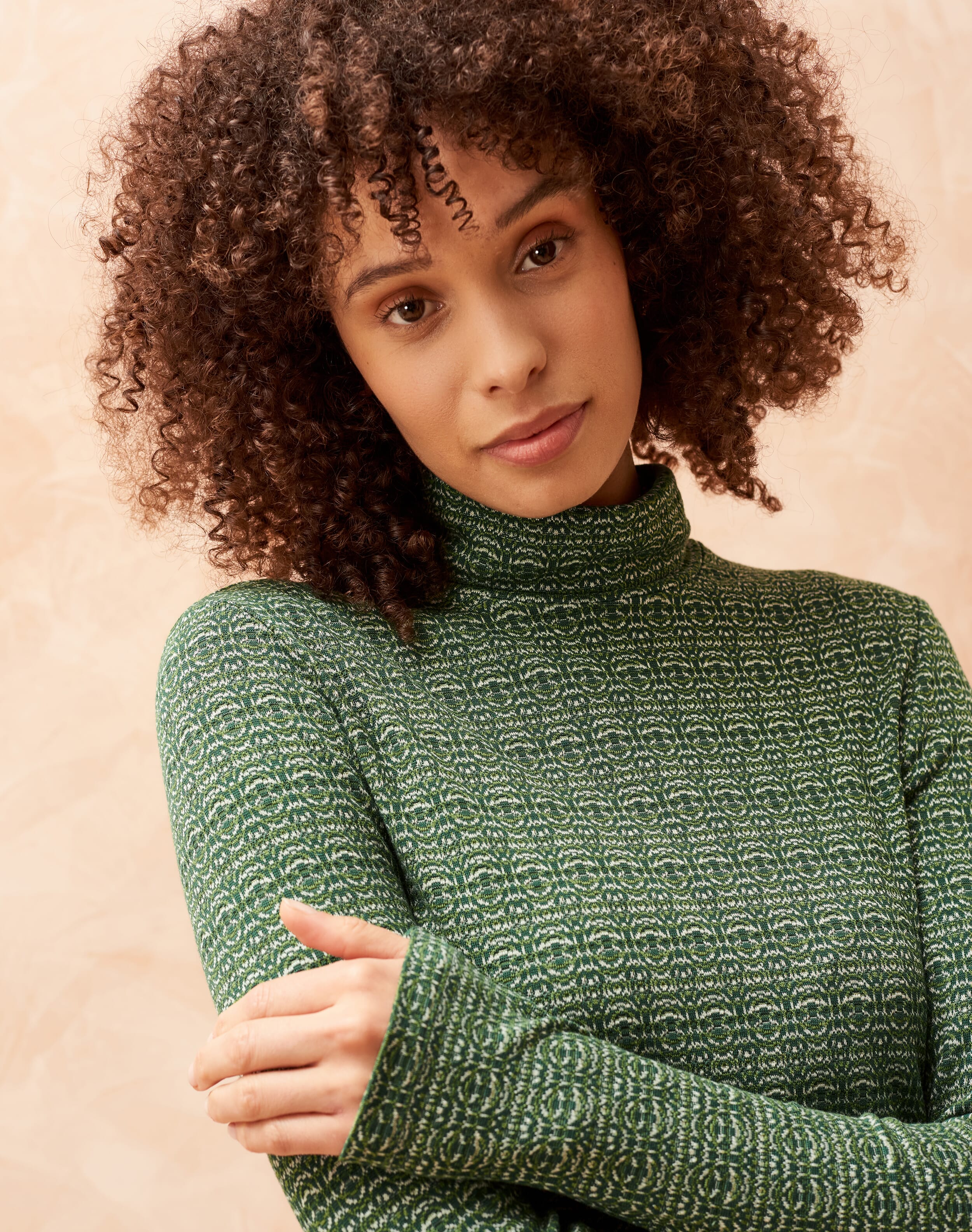 Textured Jersey Turtle Neck in Nettle | Women's Thermals | Brora