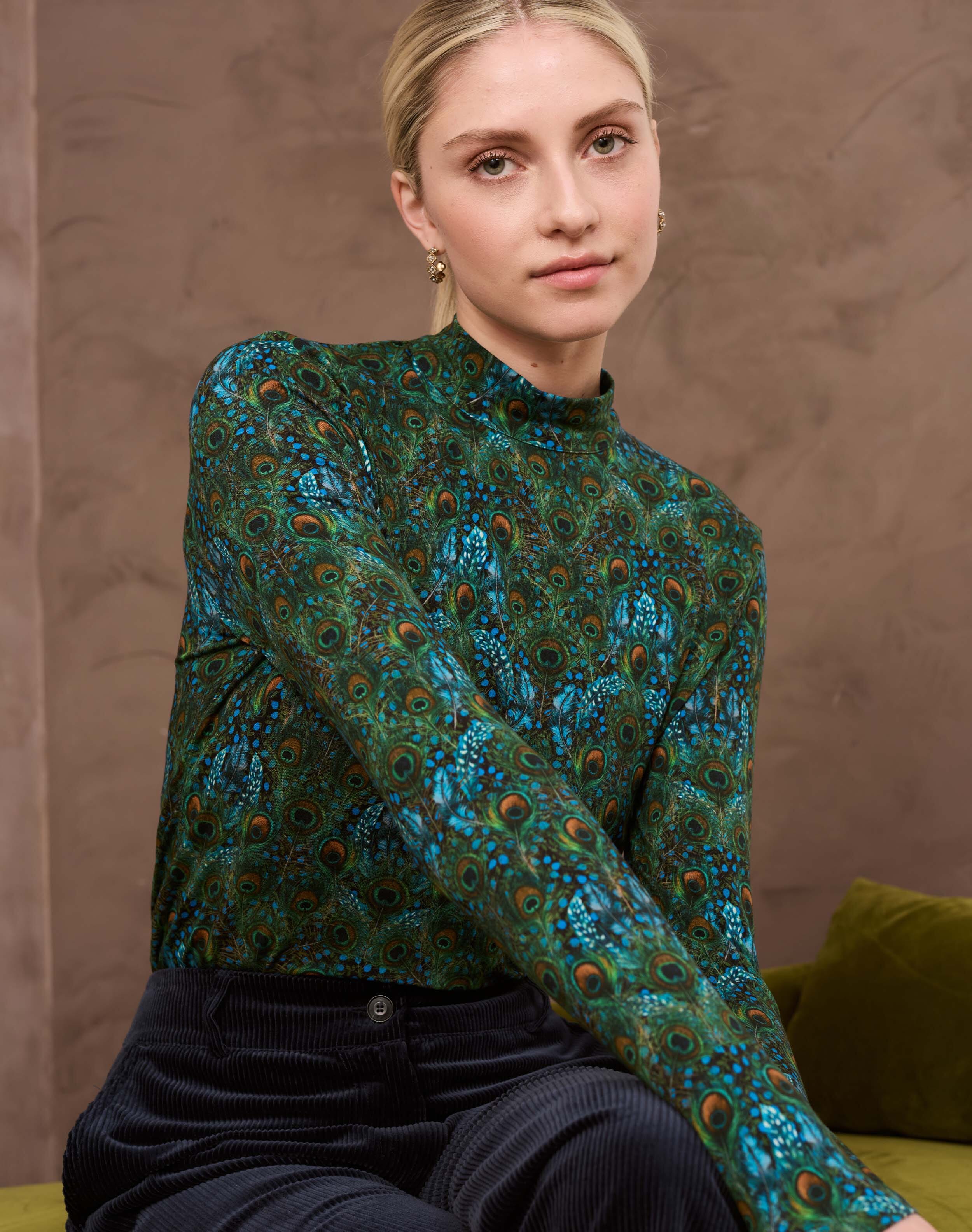 Liberty Print Jersey Turtle Neck Emerald peacock