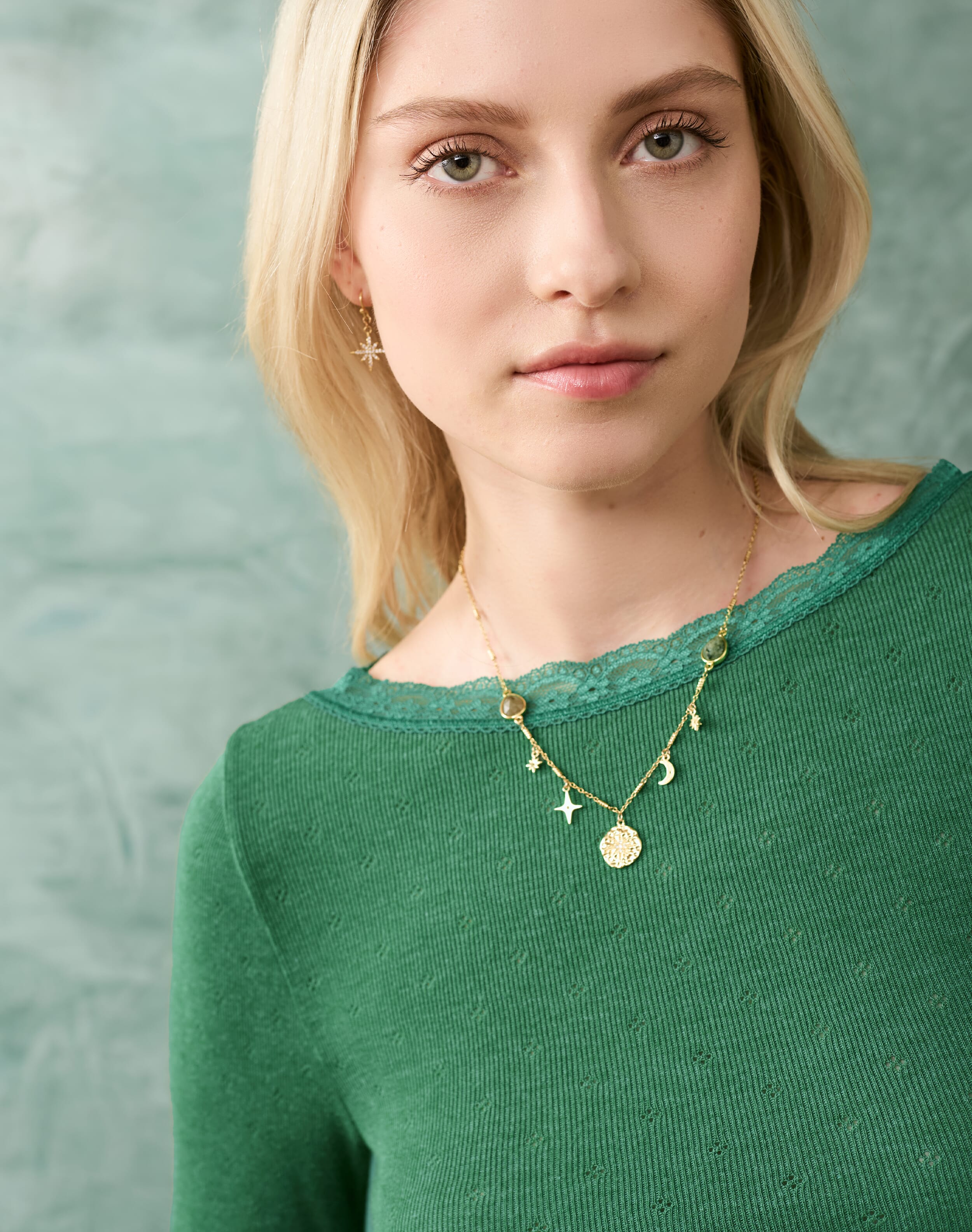 Lace Trim Scoop Neck Malachite