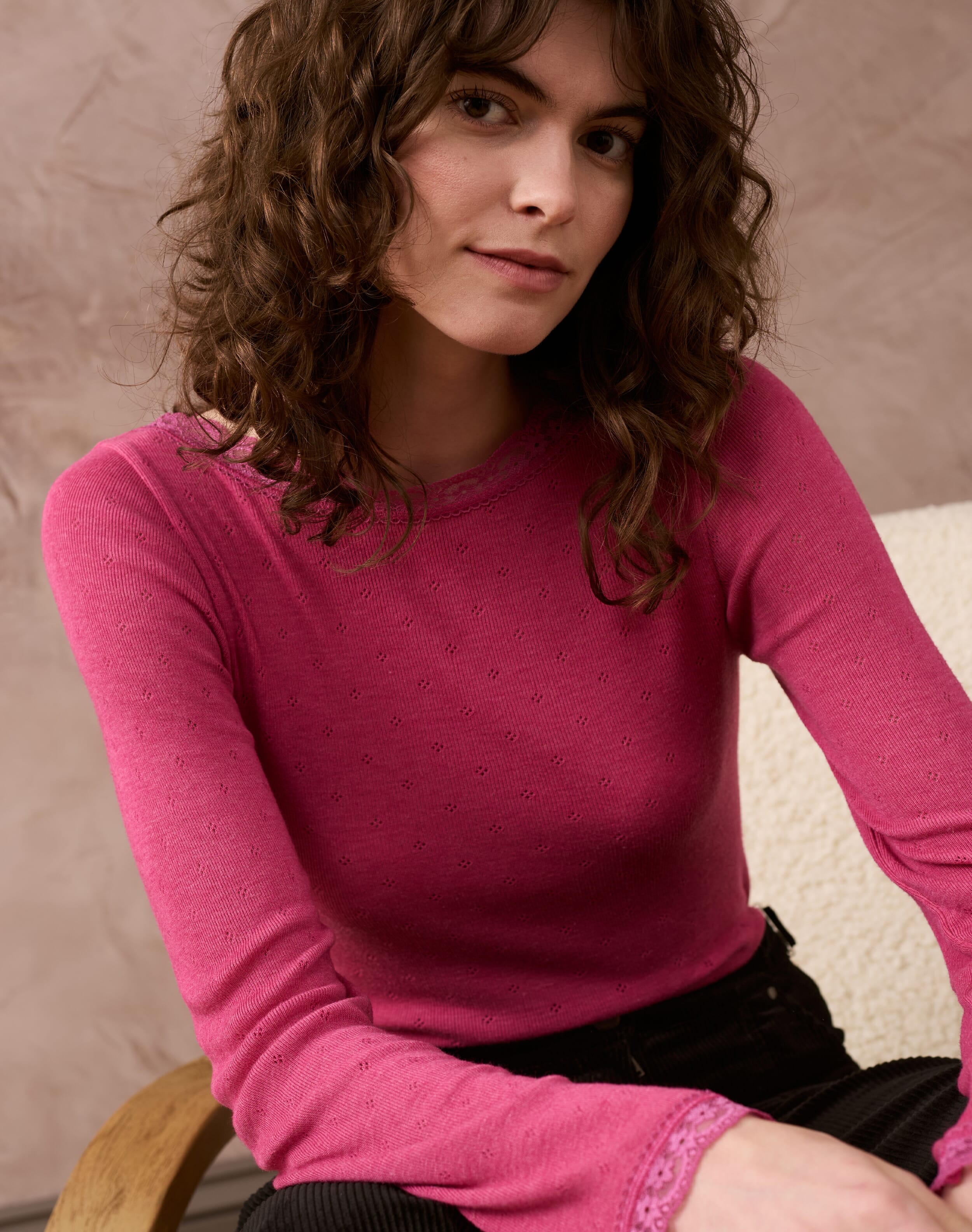 Lace Trim Scoop Neck Rhubarb