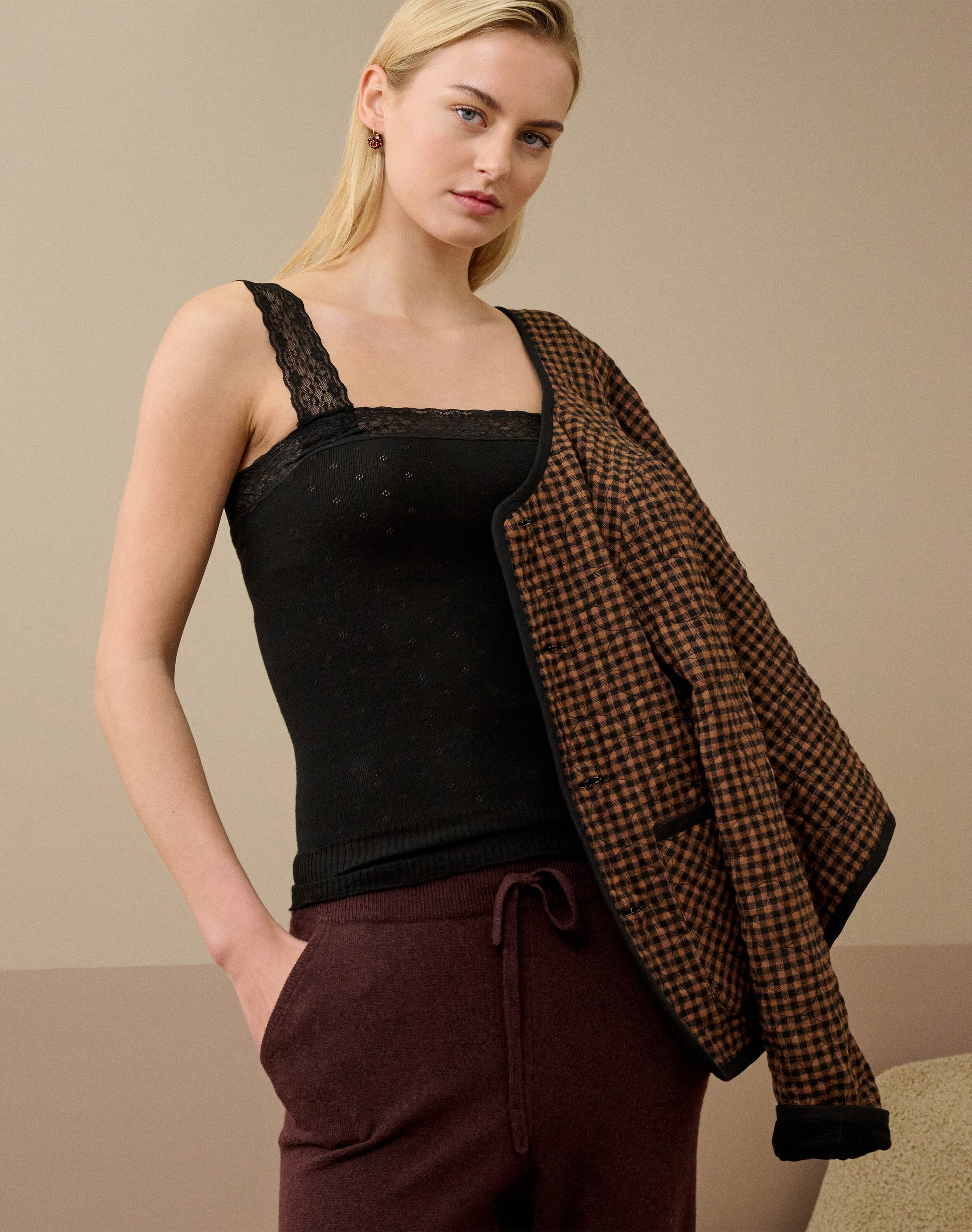 Lace Trim Camisole in Black | Womenswear | Brora Black Friday