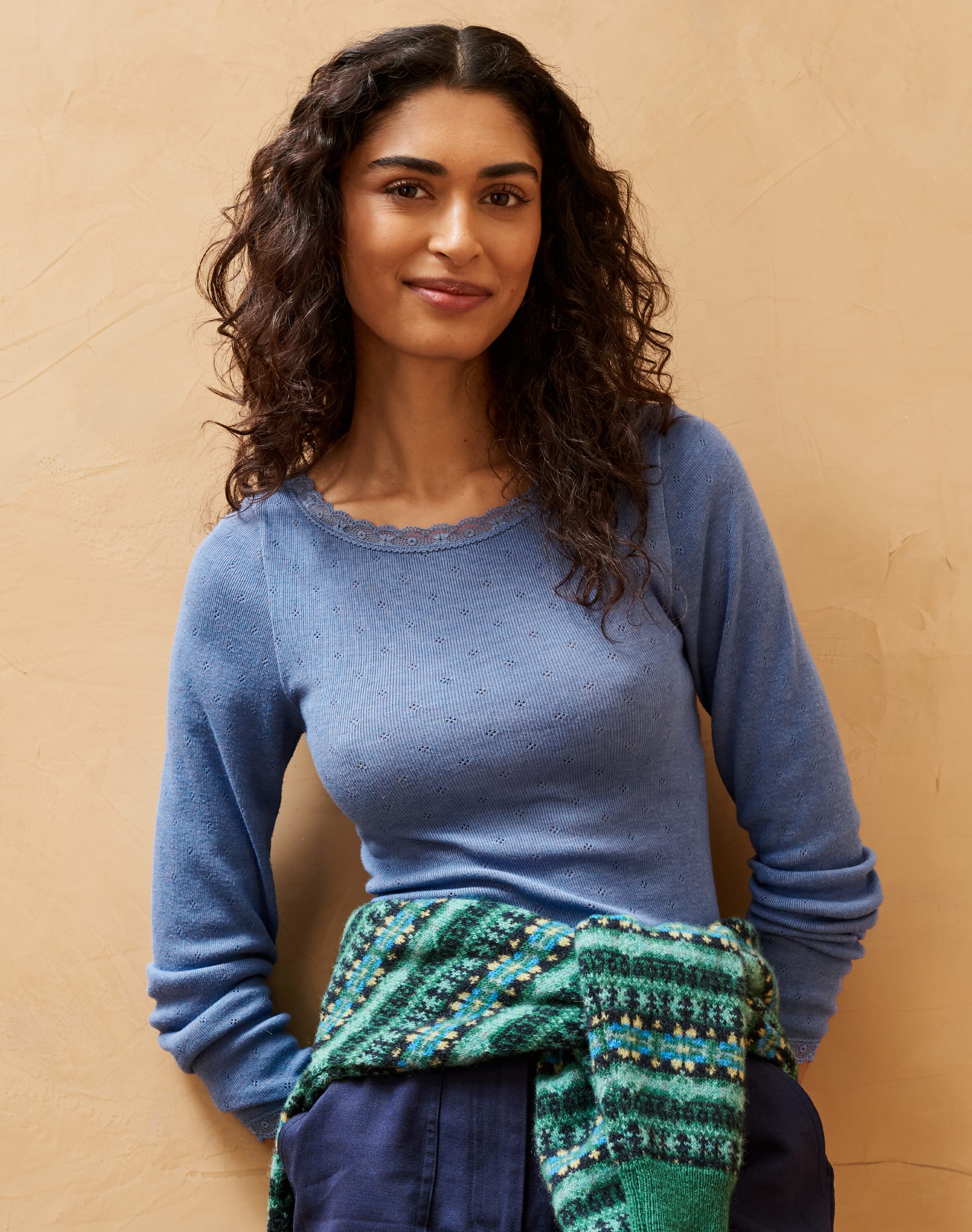 Lace Trim Scoop Neck in Iris Women's Nightwear Brora