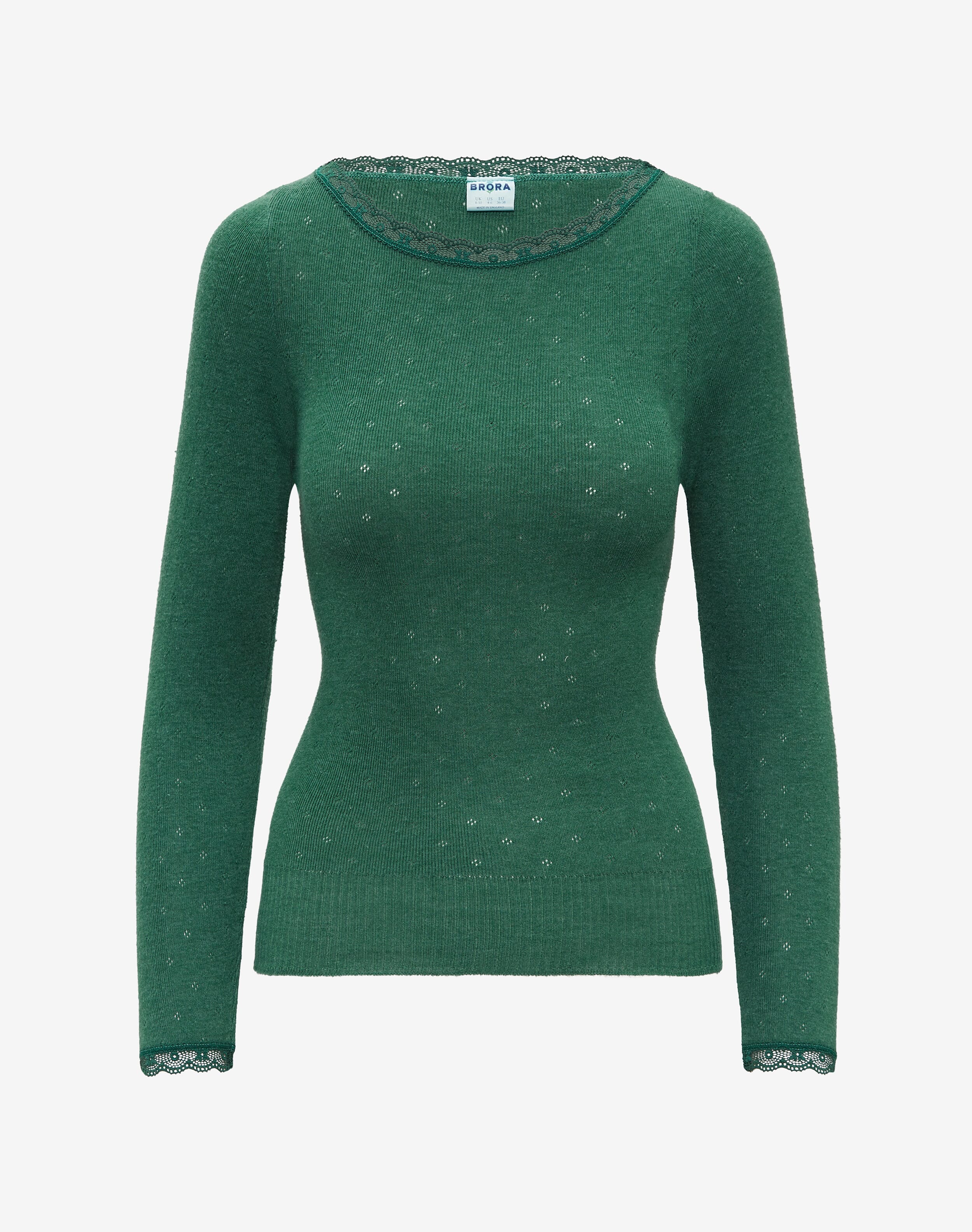 Lace Trim Scoop Neck in Emerald | Women's Nightwear | Brora