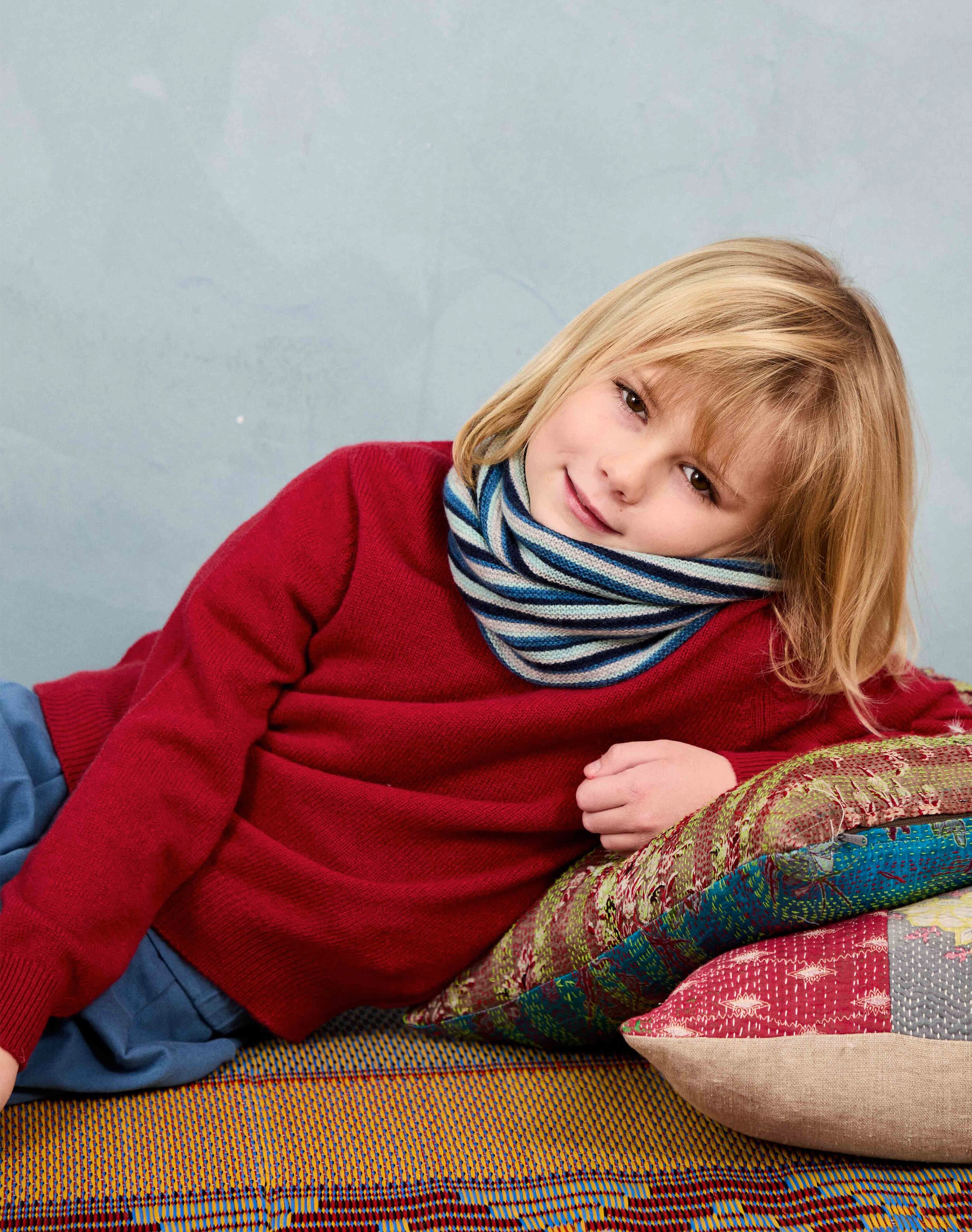 Brora Cashmere Stripy Snood Jay & seaspray