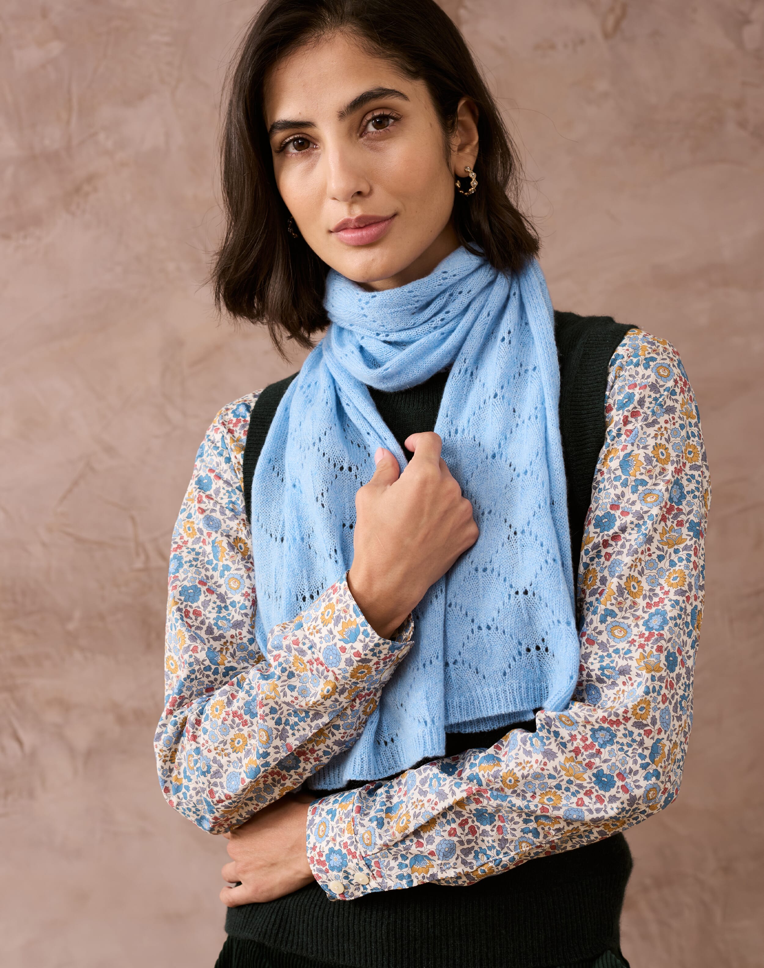 Brora Cashmere Pointelle Scarf Sky