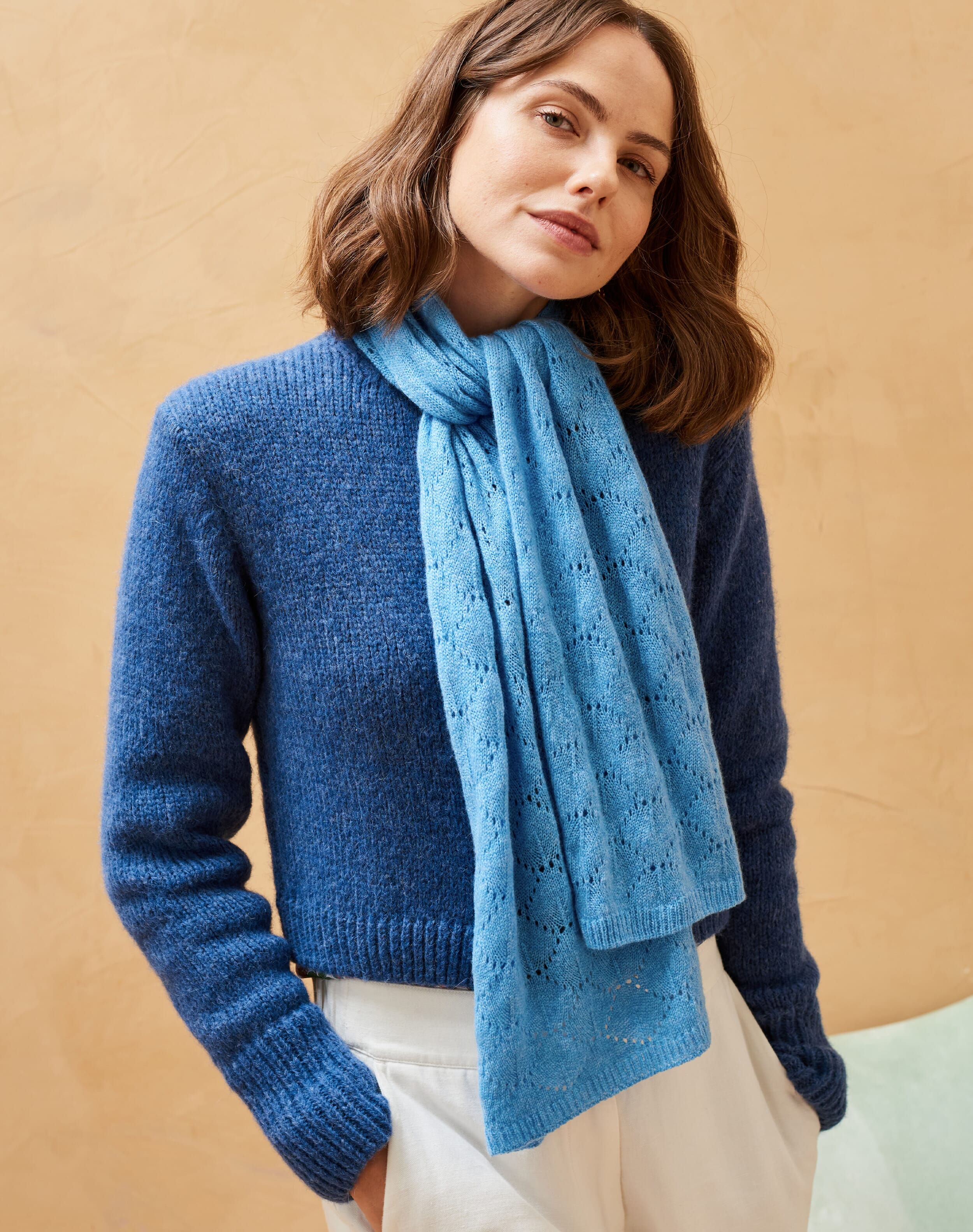 Cashmere Pointelle Scarf Sky