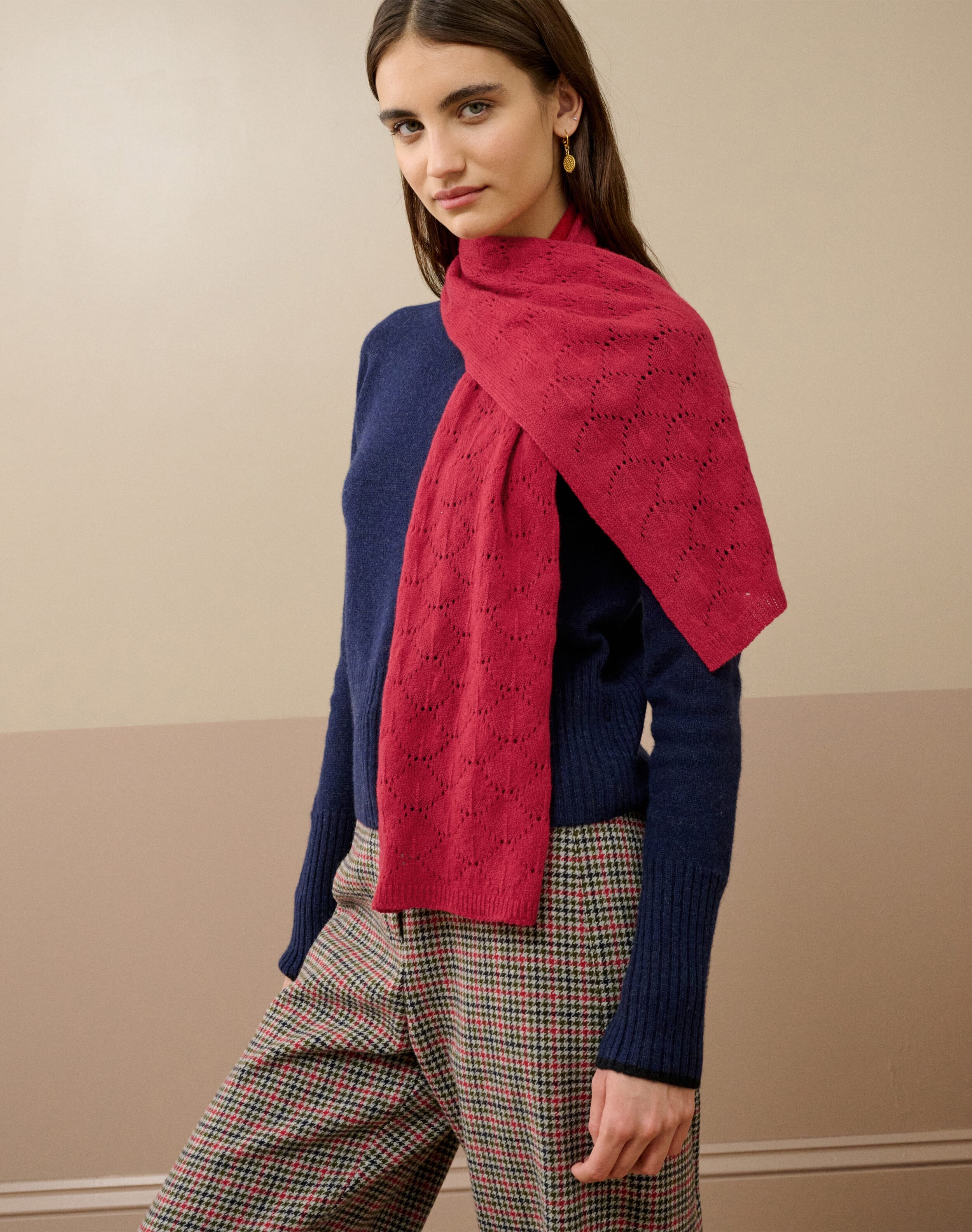 Brora Cashmere Pointelle Scarf Garnet
