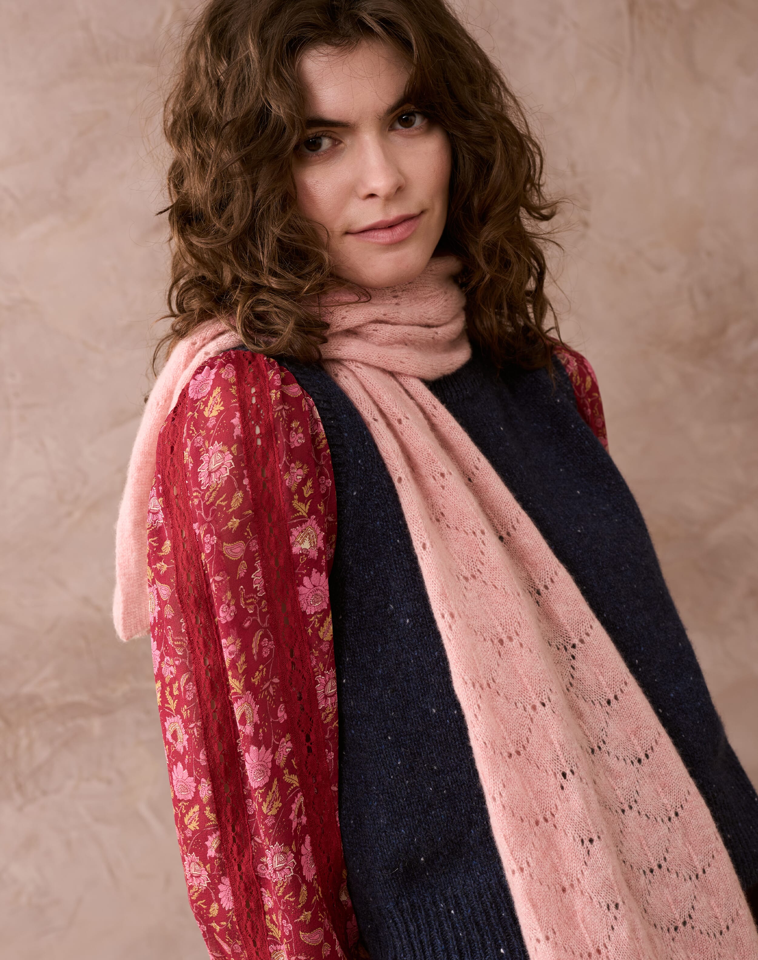 Brora Cashmere Pointelle Scarf Shell