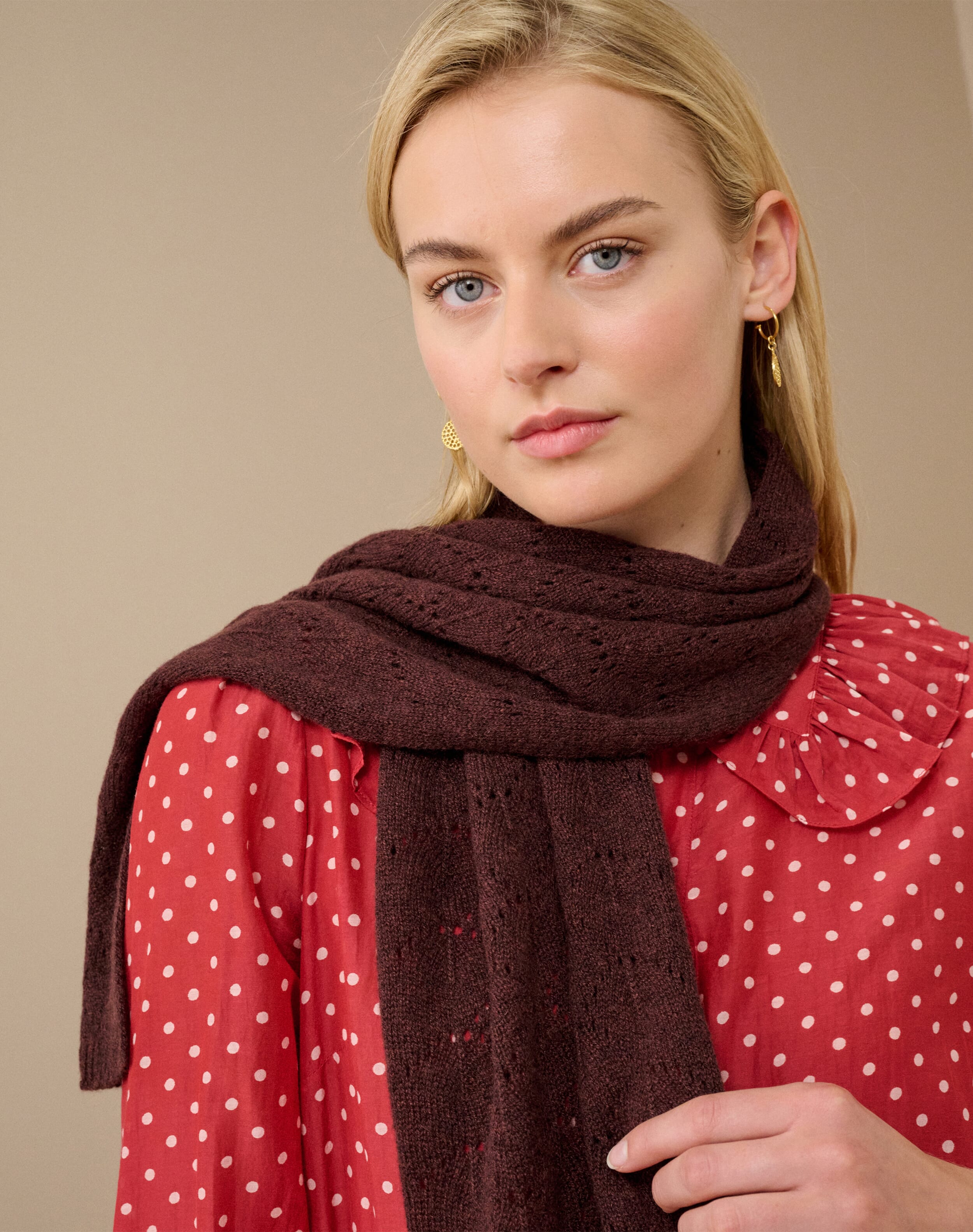 Brora Cashmere Pointelle Scarf Malt