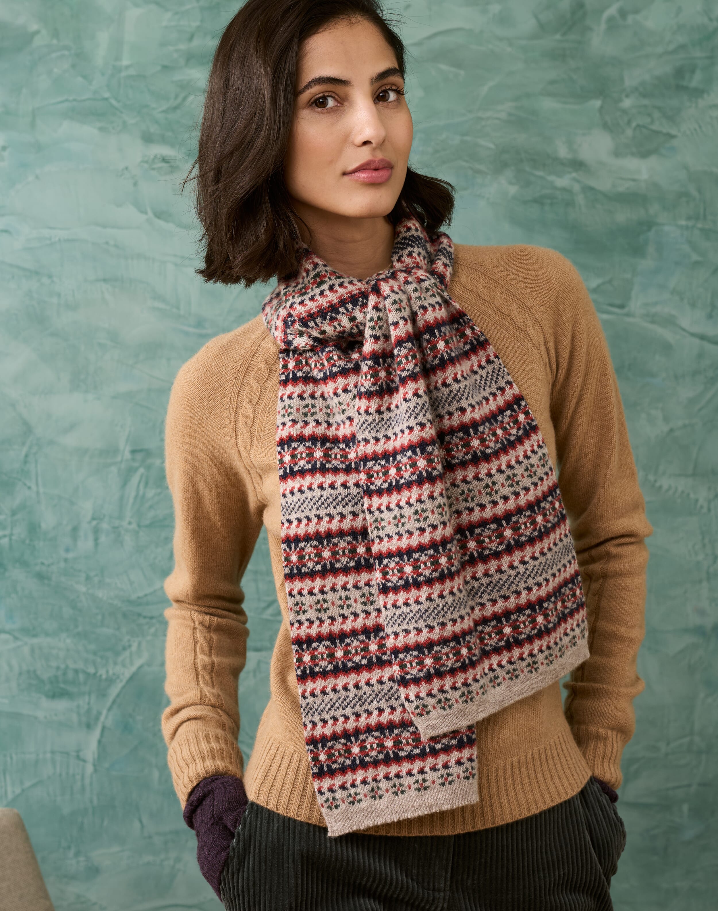 Brora Cashmere Ditsy Fair Isle Scarf Ash