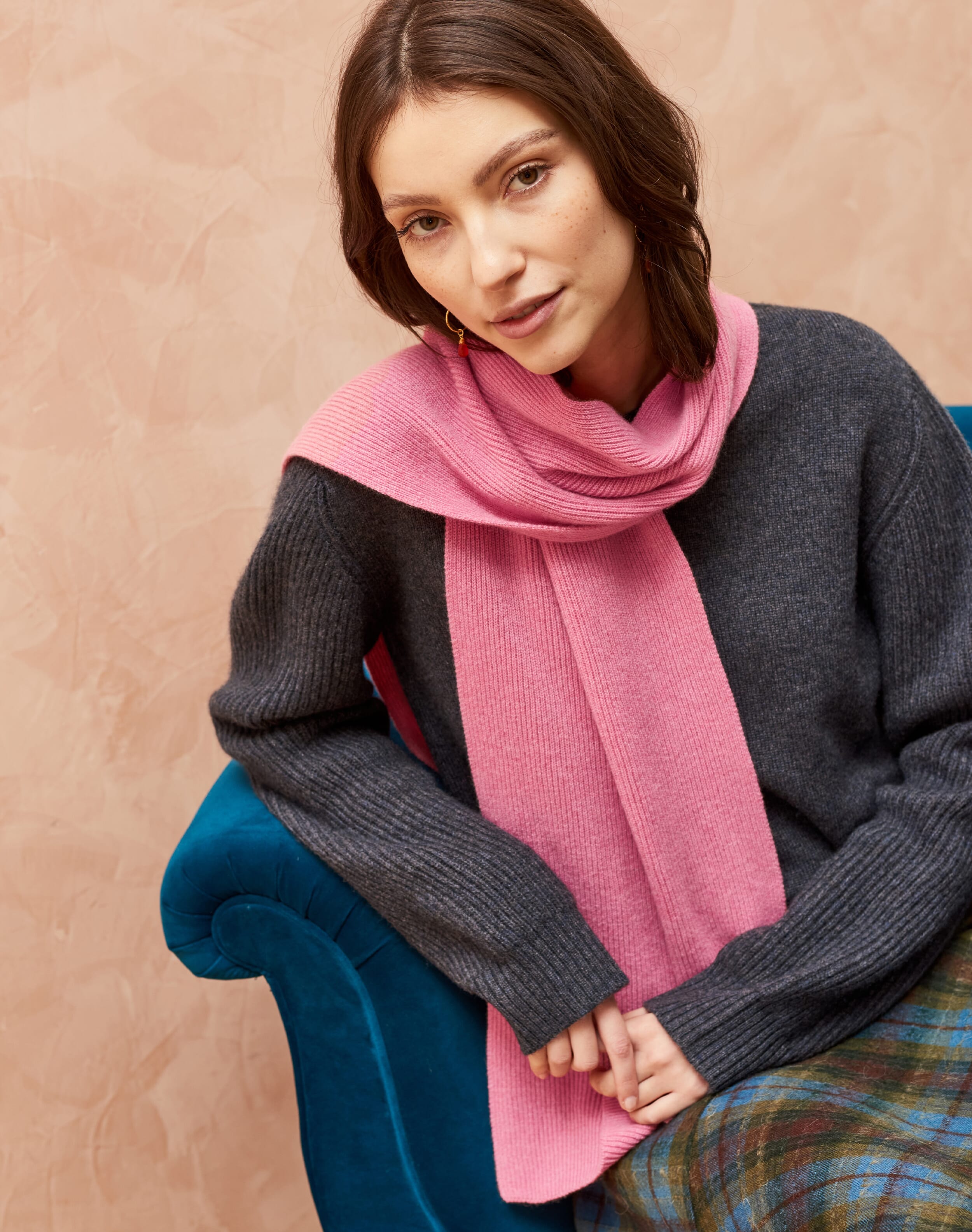 Cashmere Ribbed Scarf Rose