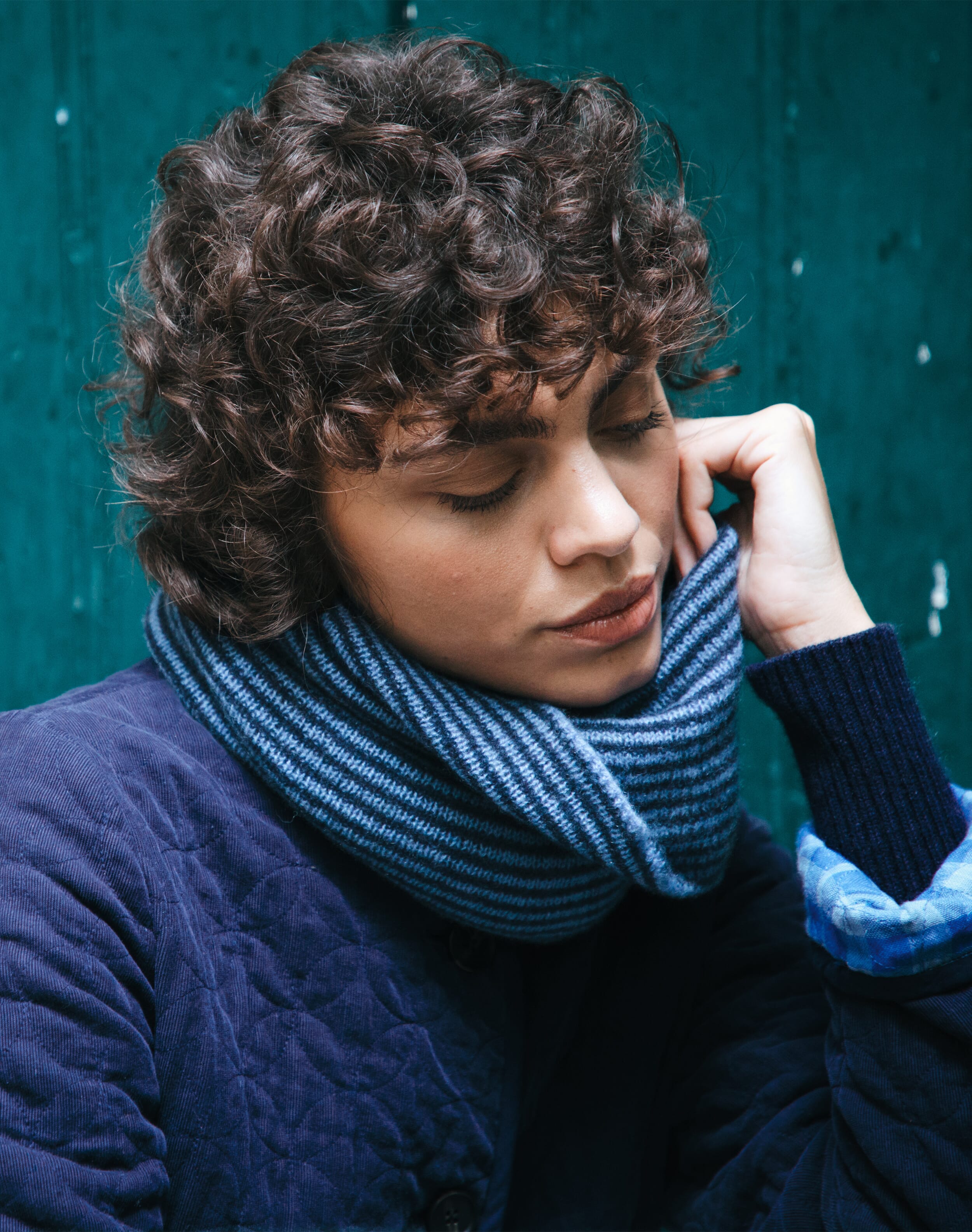 Brora Cashmere Gauzy Stripe Snood Cornflower & french navy