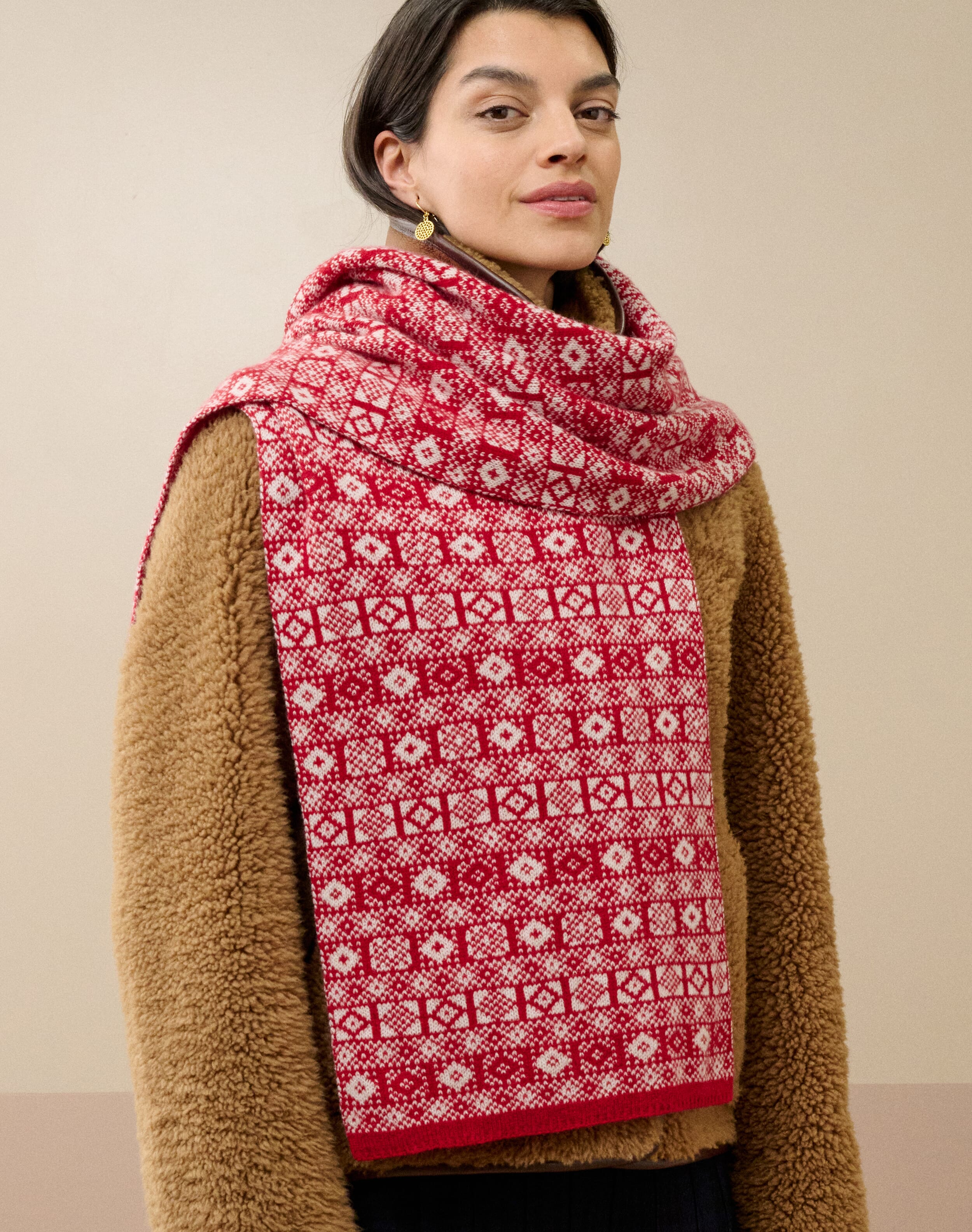 Brora Cashmere Graphic Scarf Garnet & swan