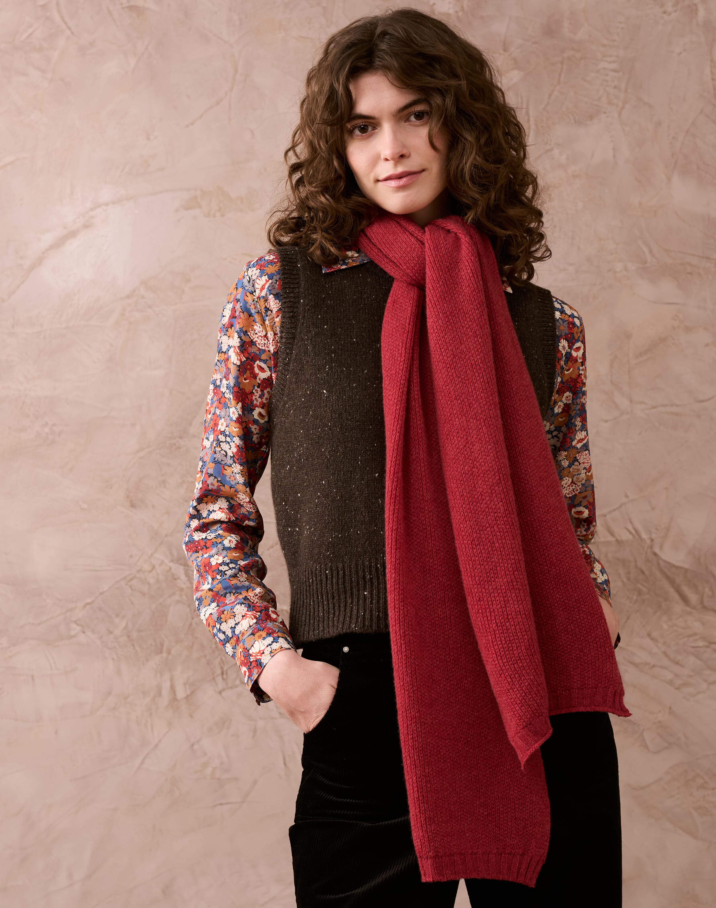 Brora Cashmere Knitted Scarf Clay