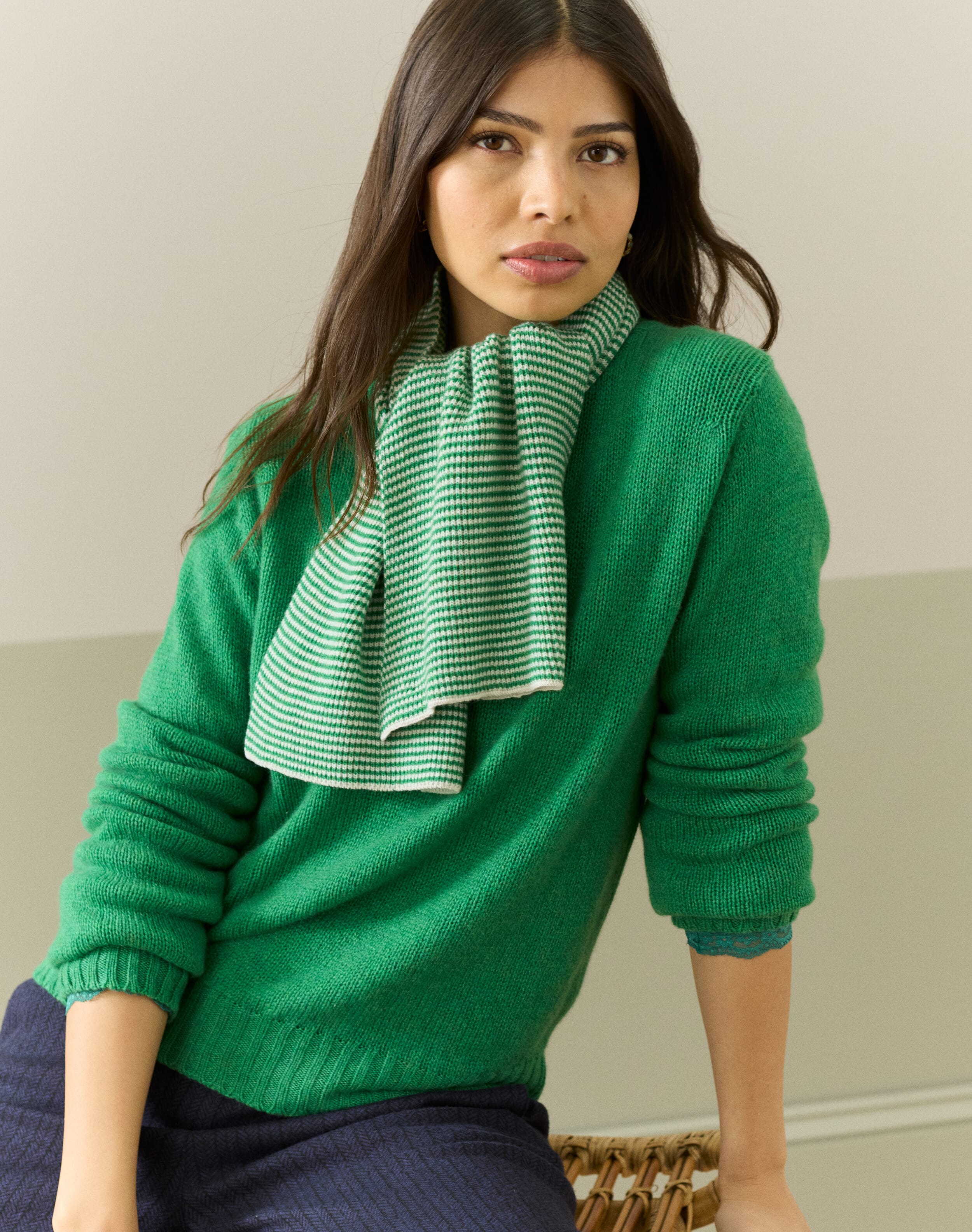 Brora Cashmere Fine Stripe Scarf Swan & meadow