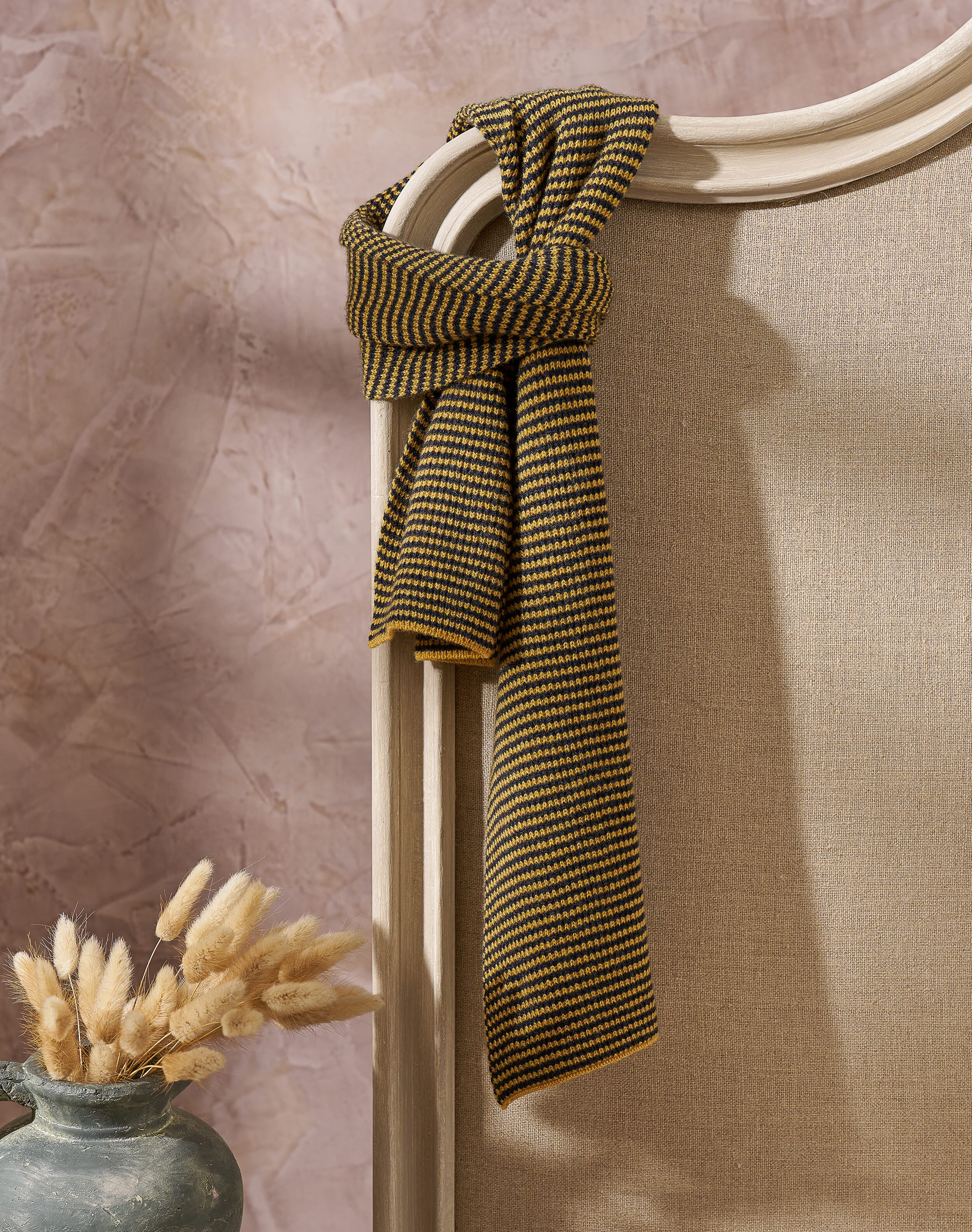 Brora Cashmere Fine Stripe Scarf Ochre