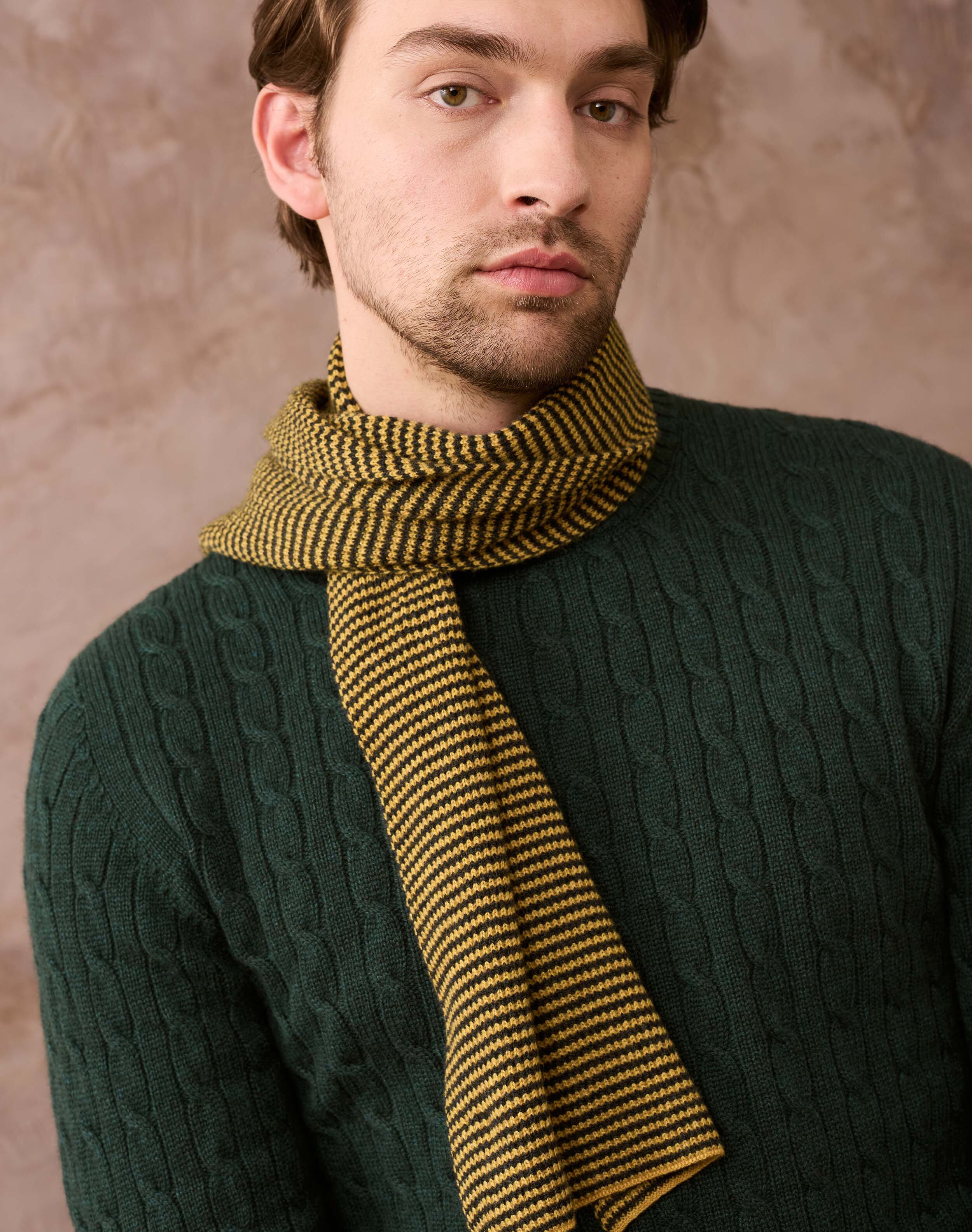 Cashmere Stripe Scarf in Ochre | Accessories | Brora Fashion
