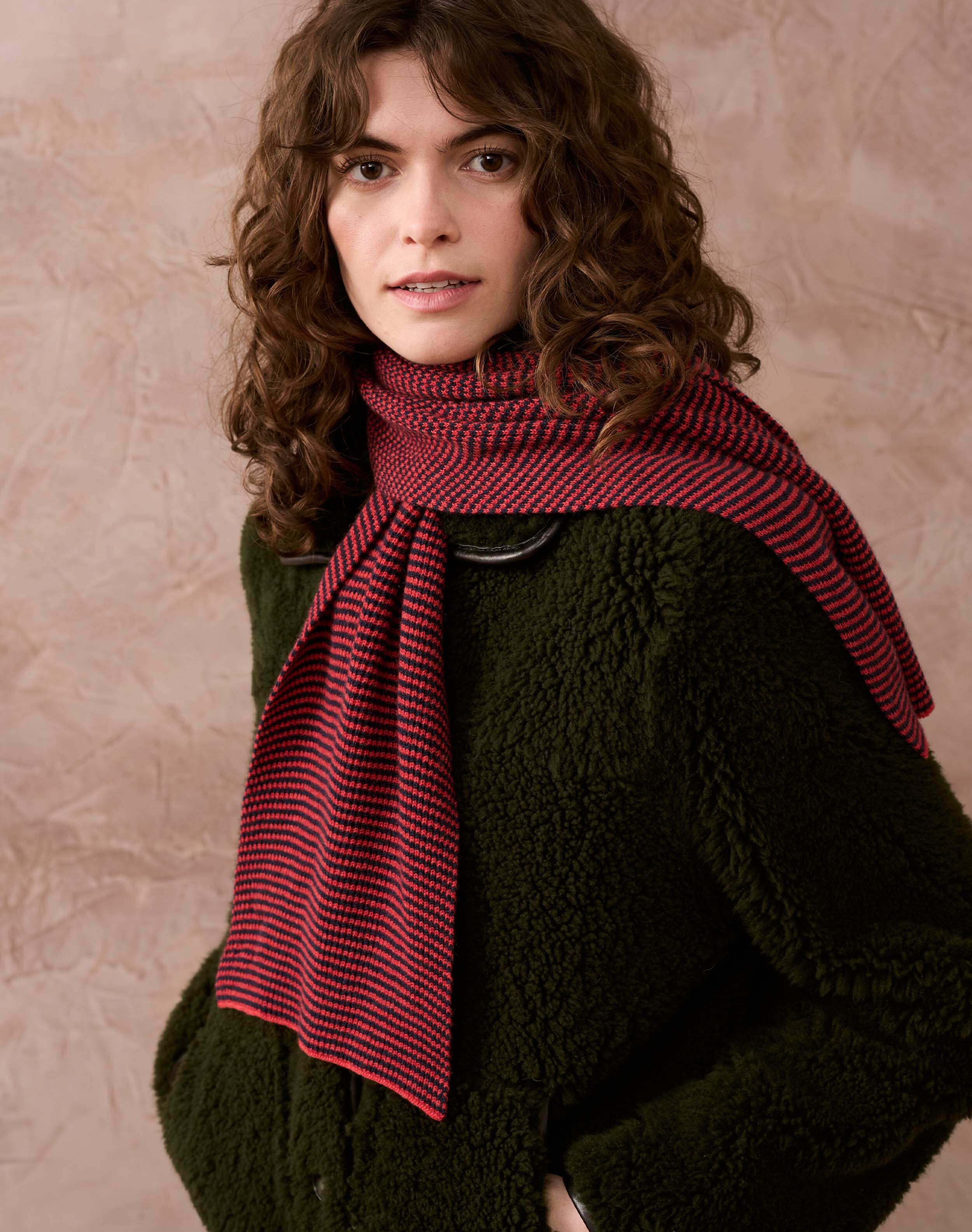 Brora Cashmere Fine Stripe Scarf French rosehip