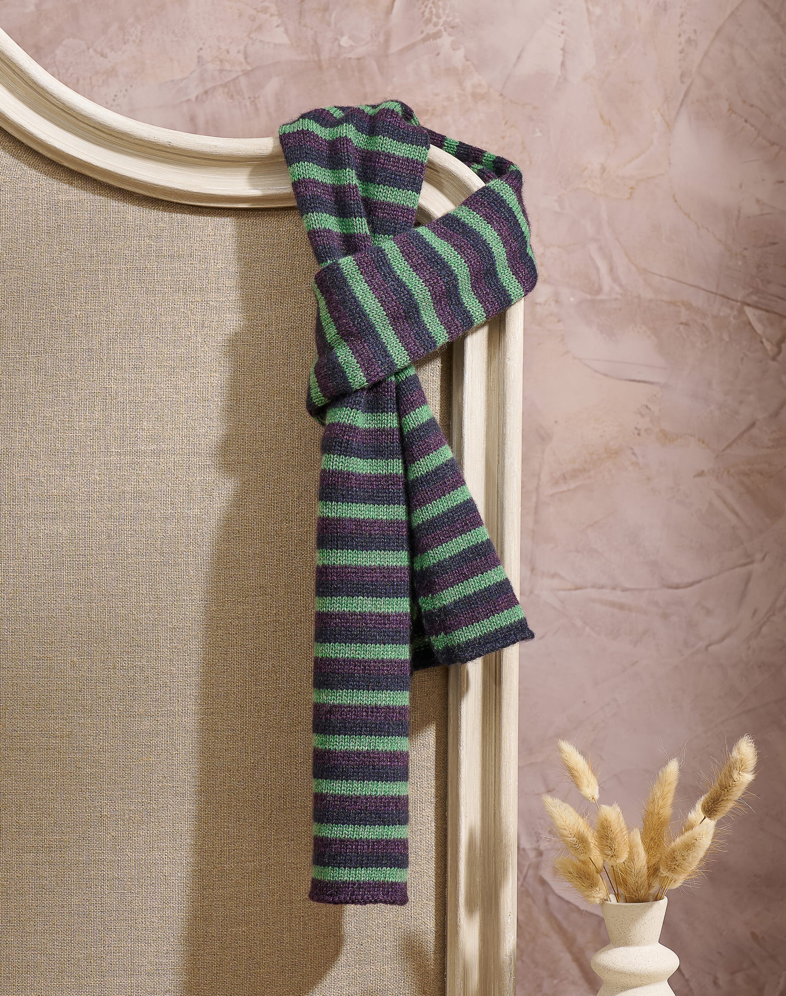 Brora Cashmere Stripe Scarf thyme