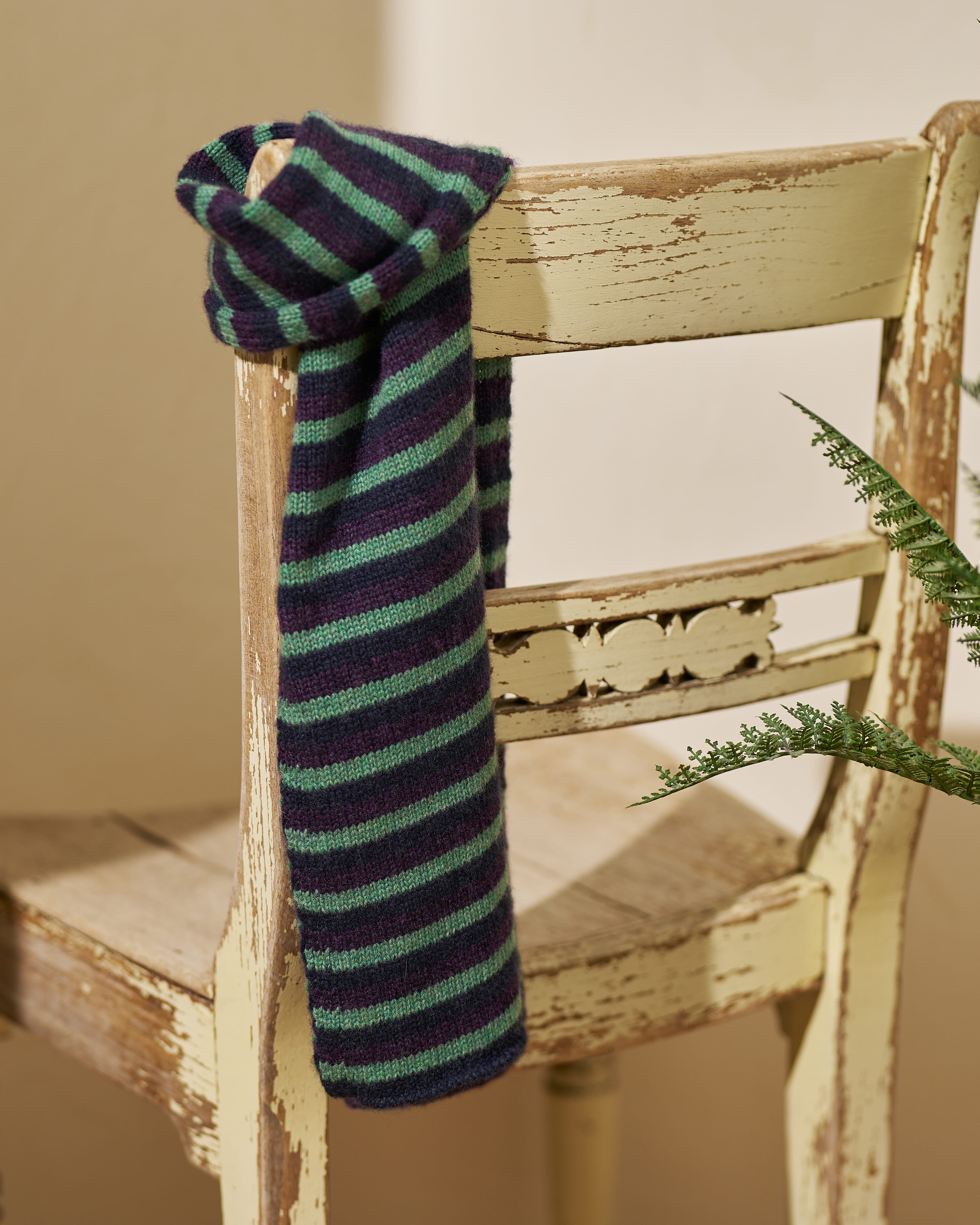 Brora Cashmere Stripe Scarf Black & thyme