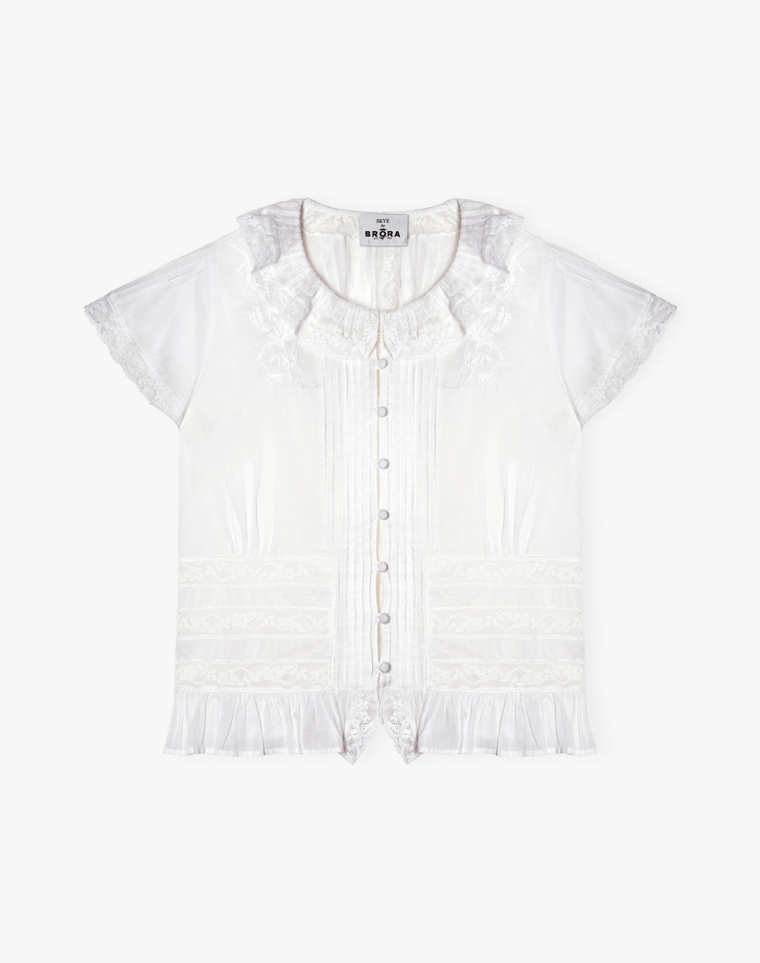 The Organic Cotton Lace Blouse in White | Womenswear | Brora