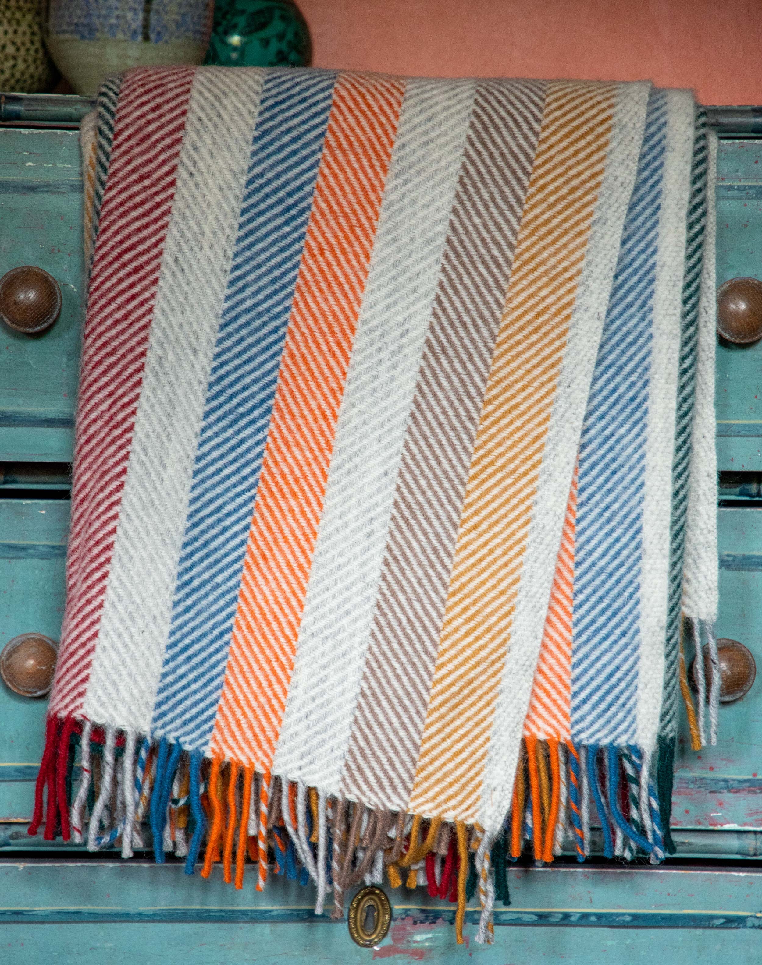 Rainbow Pure Wool Herringbone Stripe Rug | Blankets | Brora