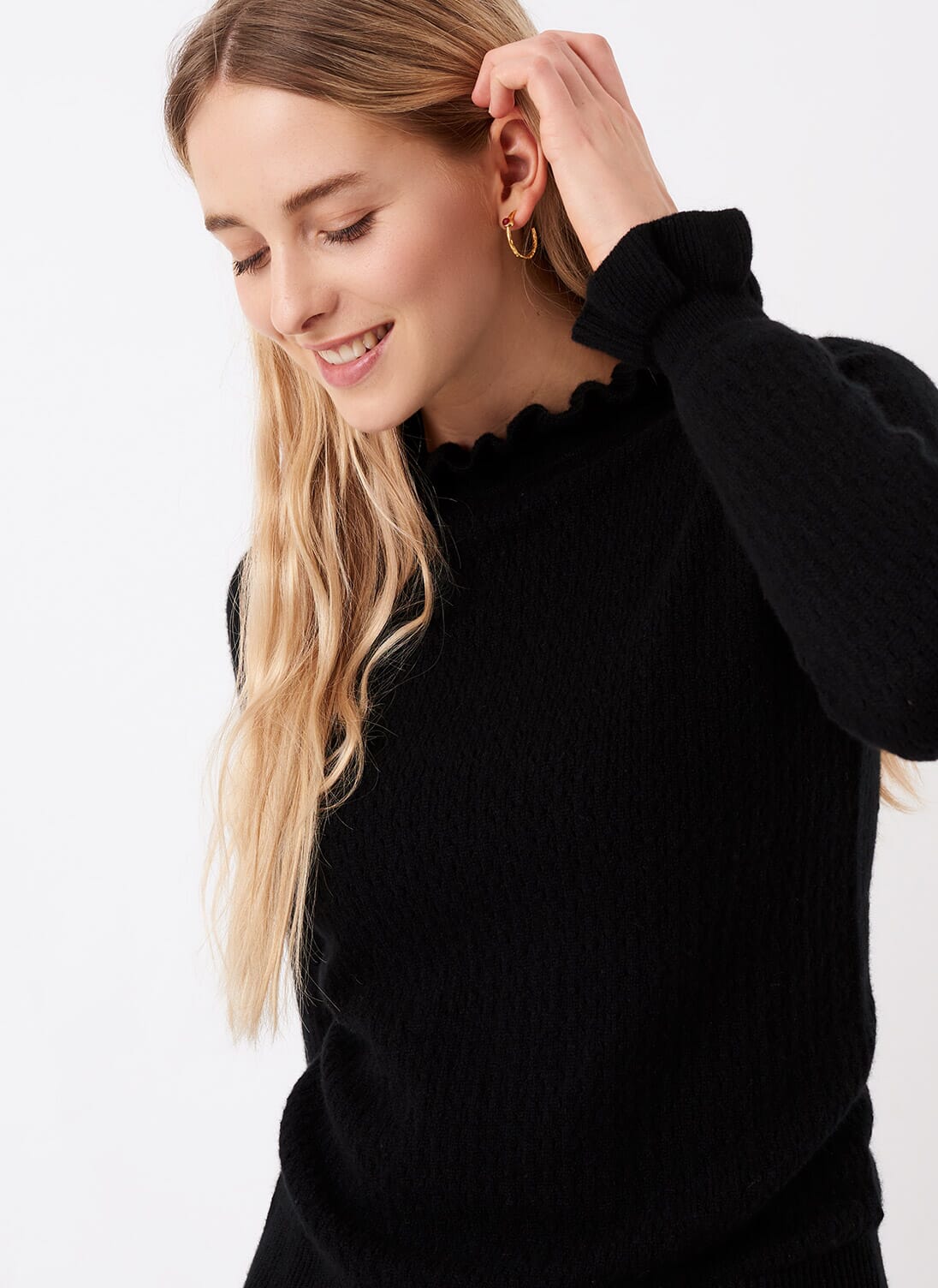 Black Cashmere Pie Crust Lace Jumper Women's Jumpers Brora