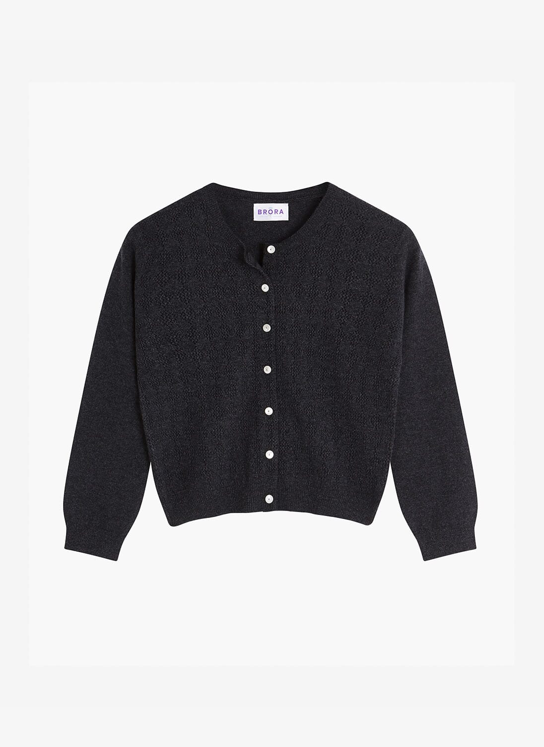 Carbon Cashmere Pointelle Cardigan | Cashmere Jumpers & Cardigans | Brora