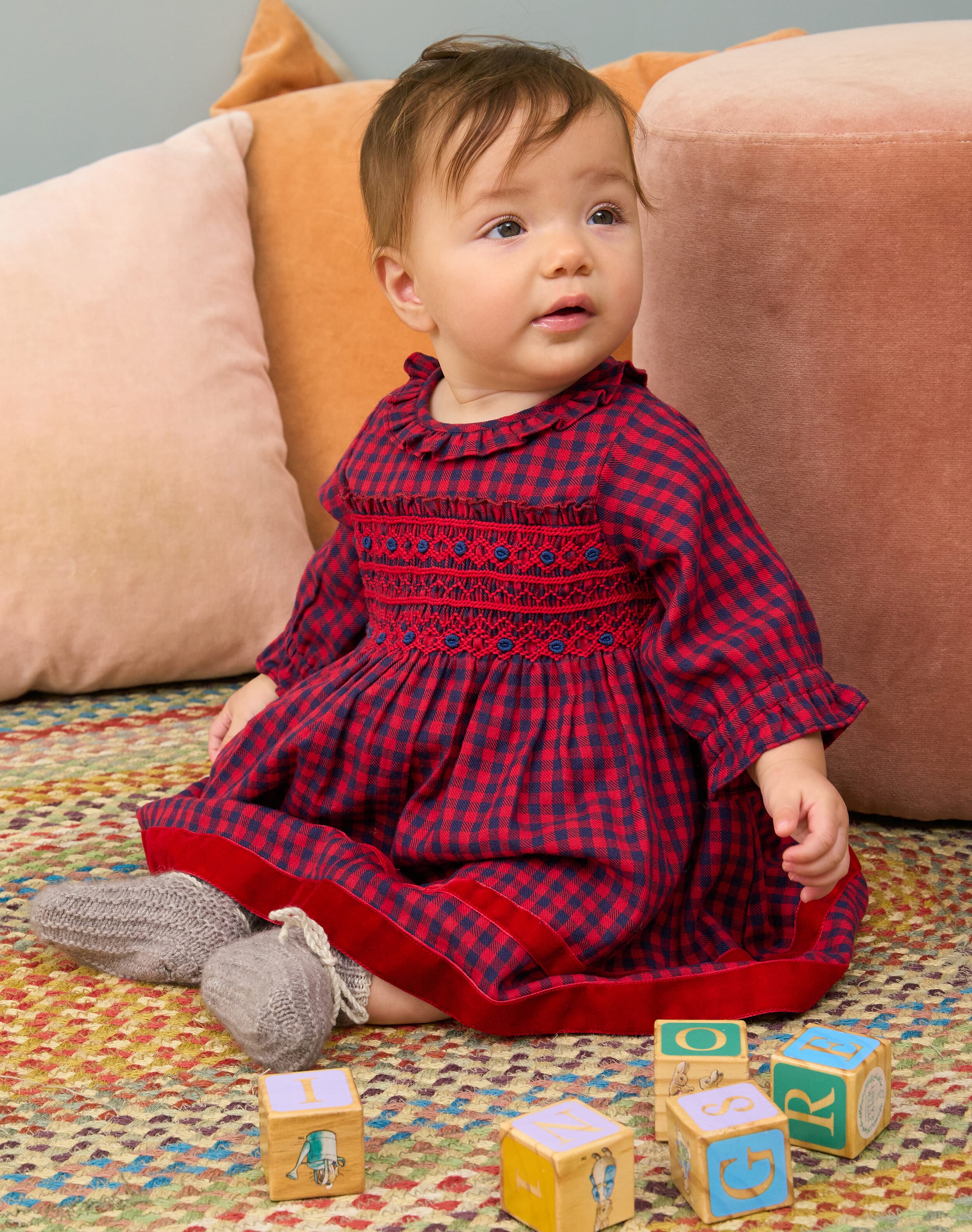 Brora Brushed Cotton Gingham Dress & redcurrant
