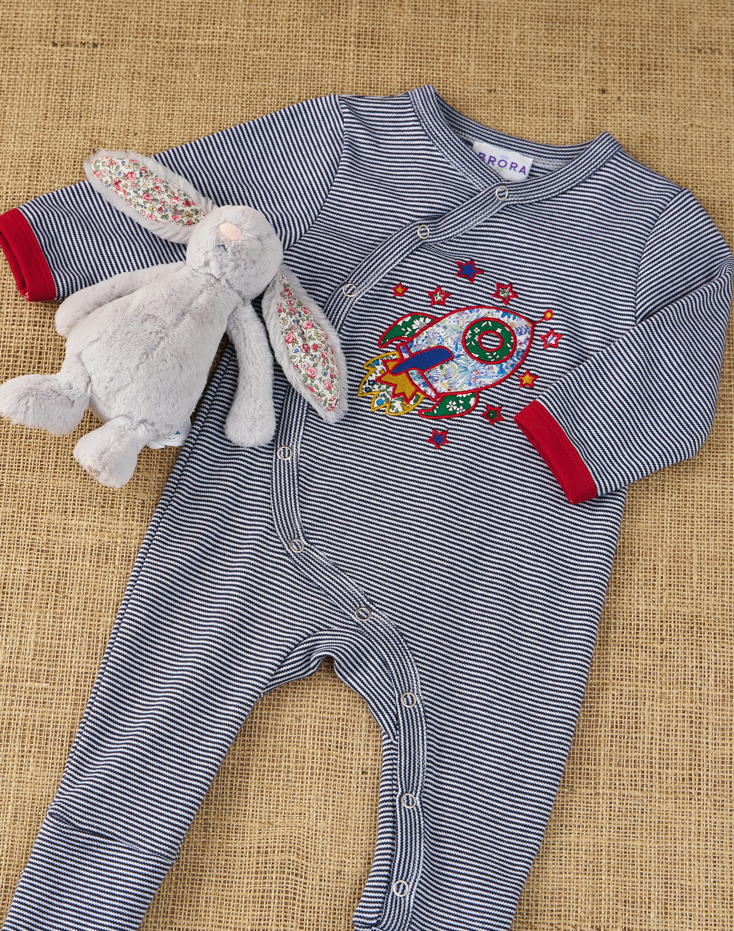 Brora Liberty Print Applique Babygro Rocket