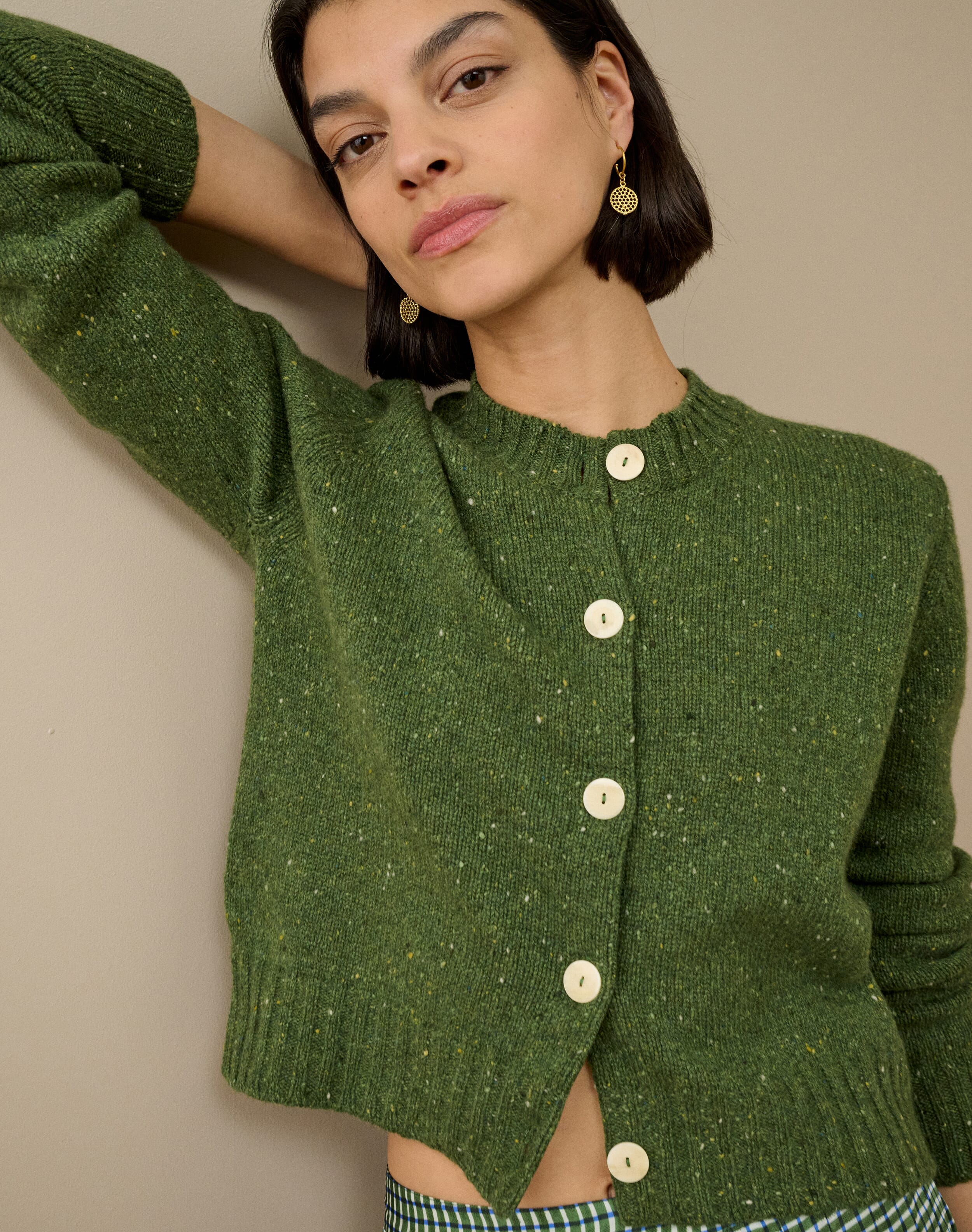 Brora Cashmere Donegal Cardigan Tarragon