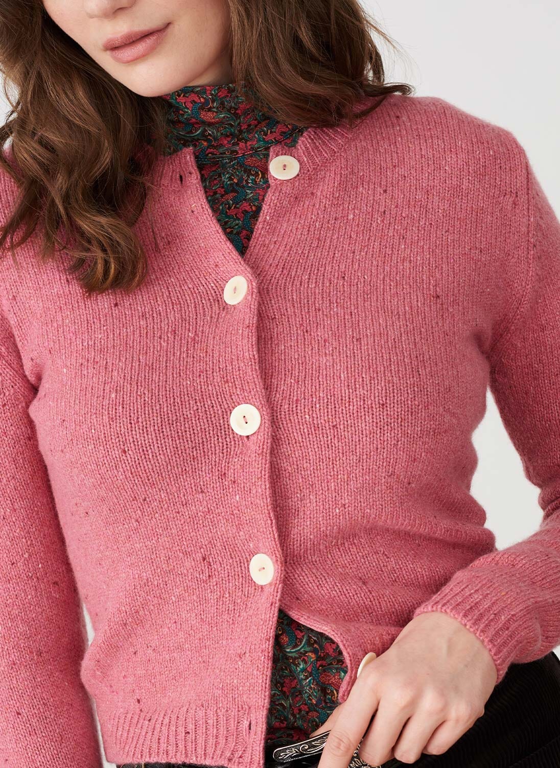 Cashmere Donegal Cardigan in Old Rose | Women's Cardigans | Brora