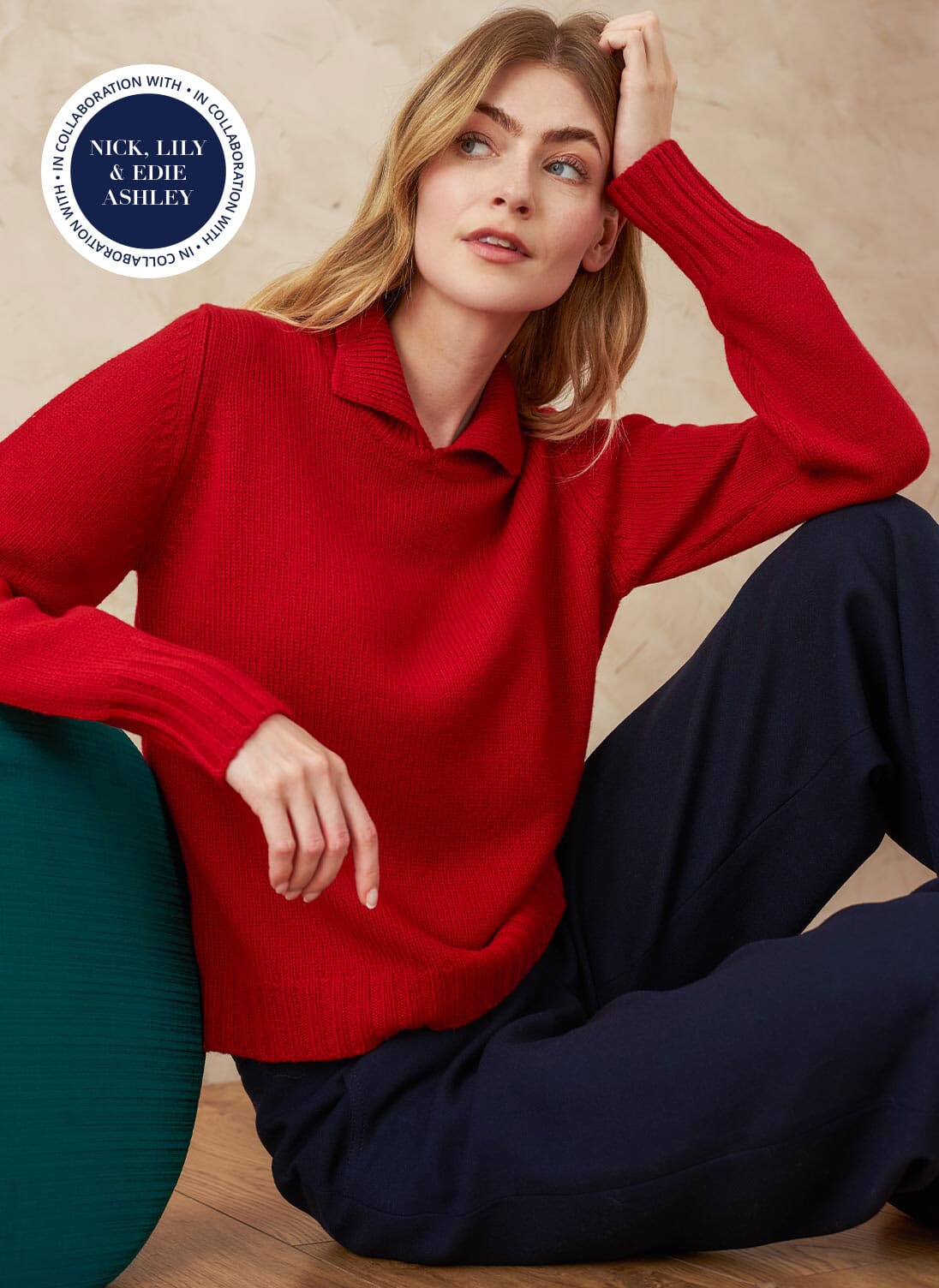 Crimson Wool & Cashmere Collared Jumper Brora