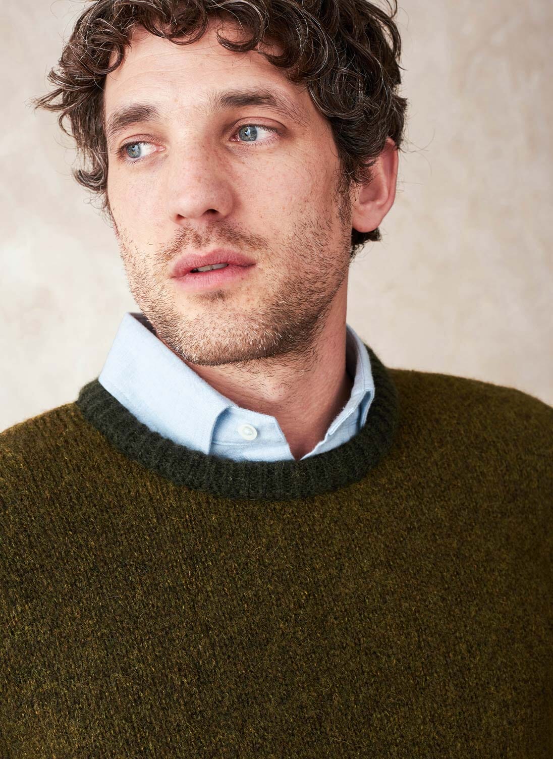 Men's Alpaca Contrast Trim Jumper in Seaweed | Men's Knitwear | Brora