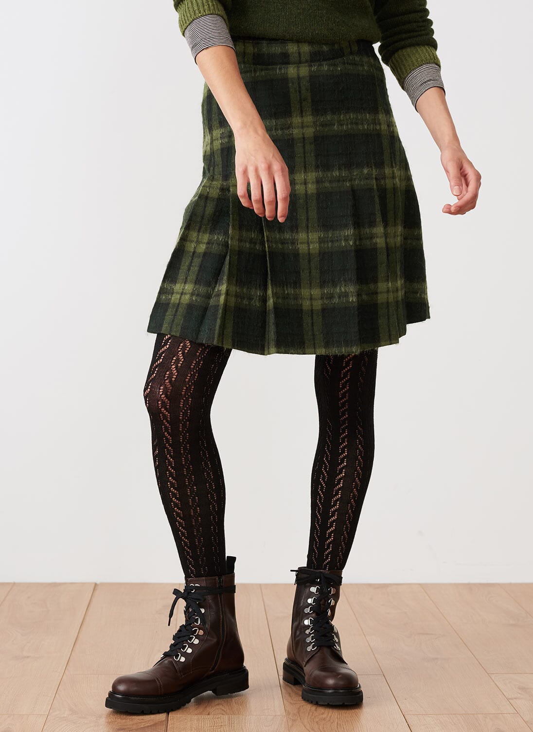 Khaki & Carbon Scottish Mohair Wool Kilt | Womenswear | Brora