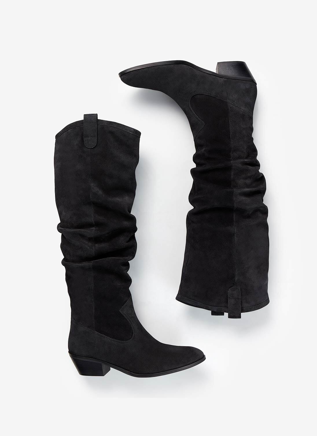 Sovana Suede Ruched Boots - Black