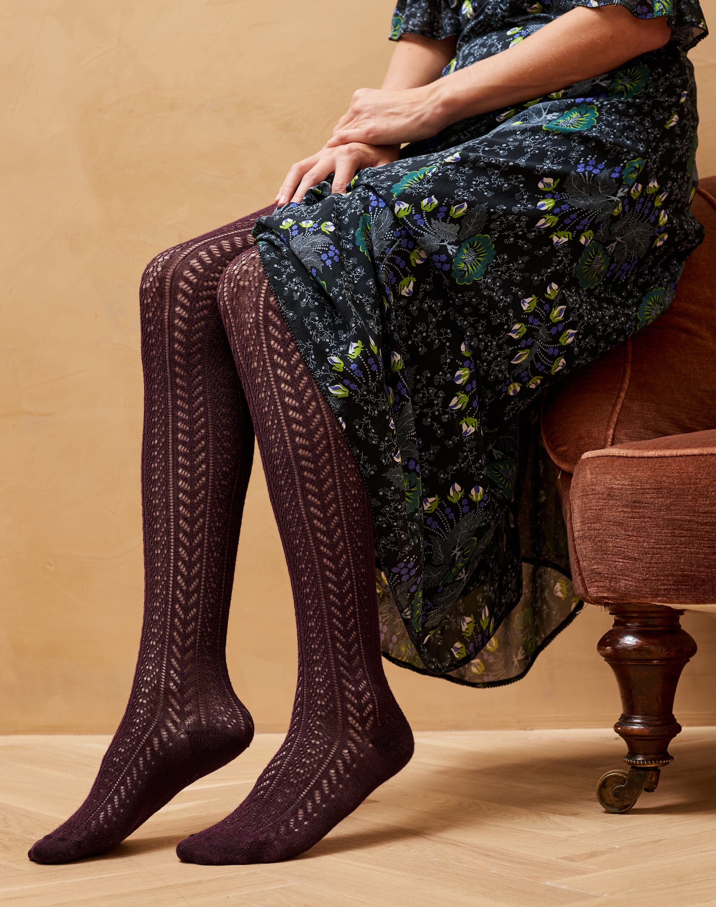 Cashmere Lace Knit Tights Burgundy