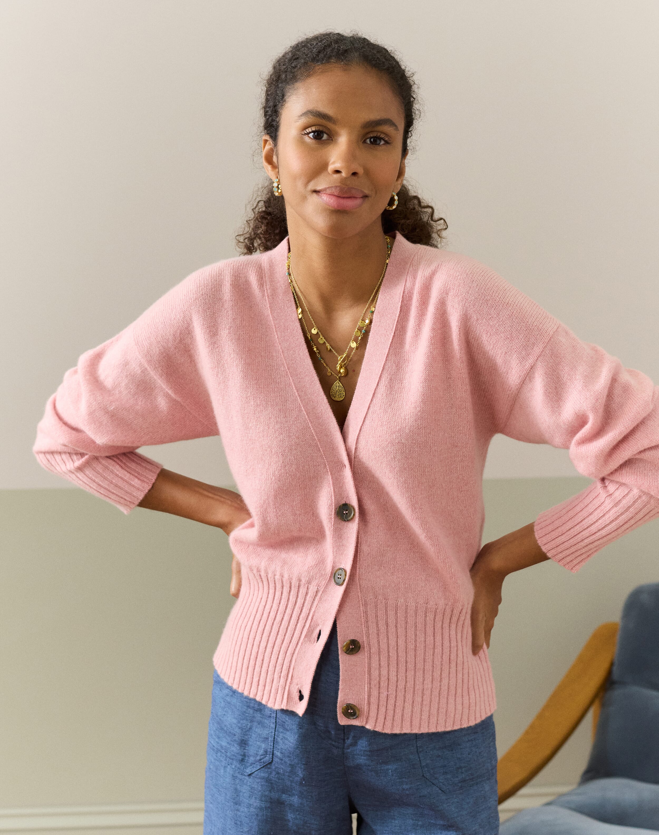 Brora Cashmere V Neck Cardigan Shell