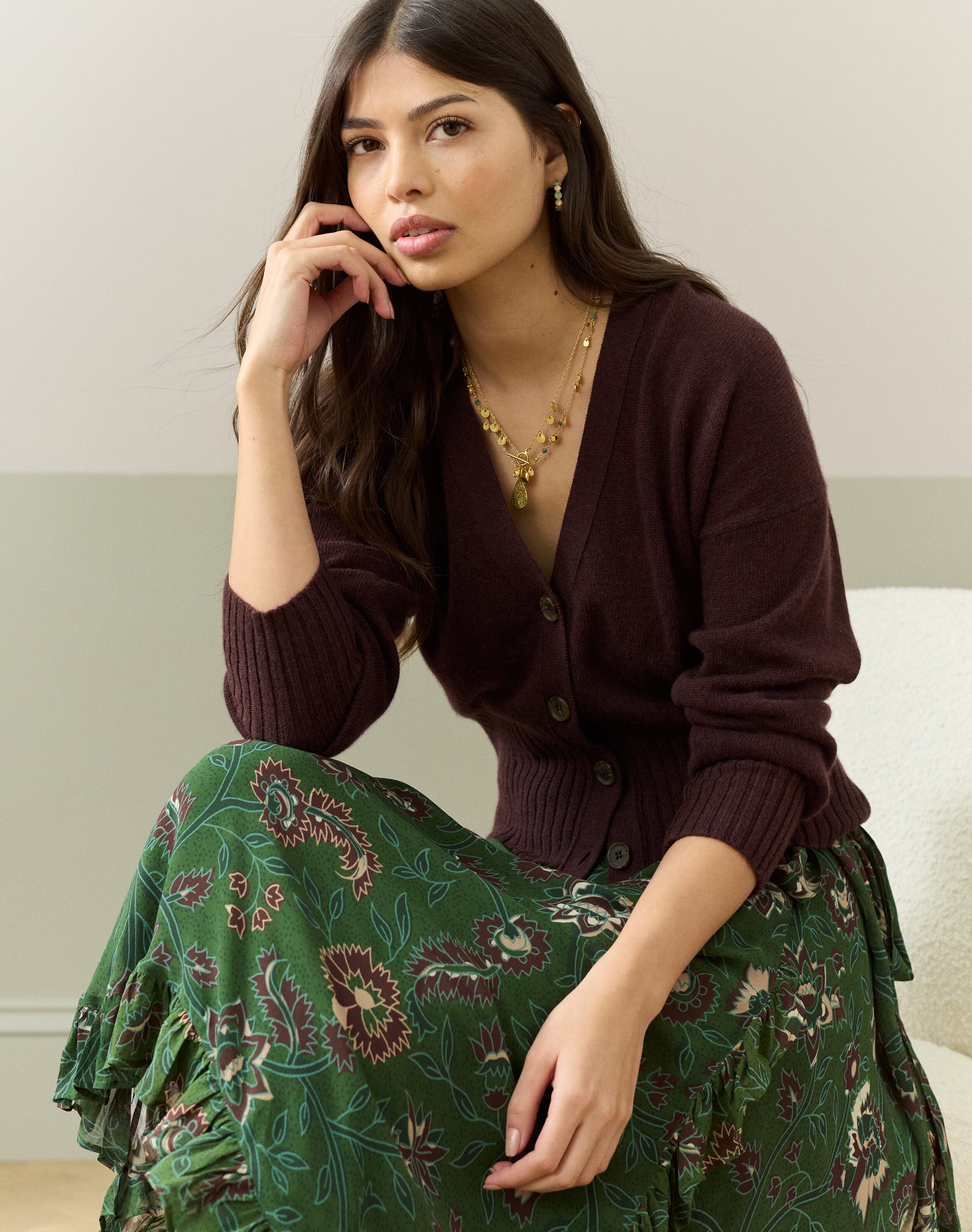 Brora Cashmere V Neck Cardigan Malt